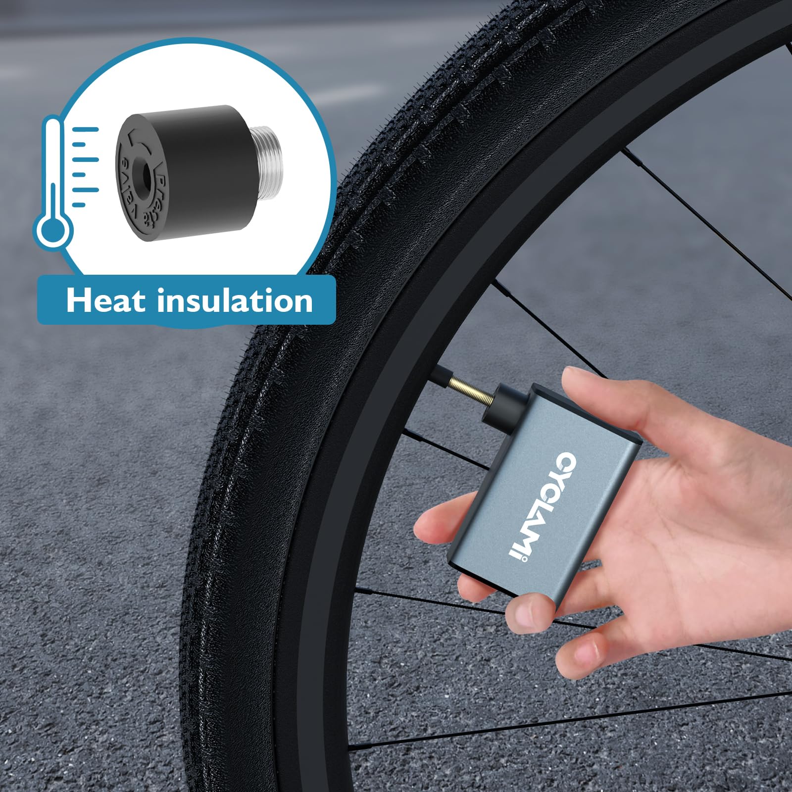 Pompa per Bicicletta Elettrica, 120PSI Mini Pompa per Bicicletta con Manometro, Adatta per Schrader e Presta Valvola, Portatile Pompa per Bici da strada, Mountain Bike, E-Bike, City Bike