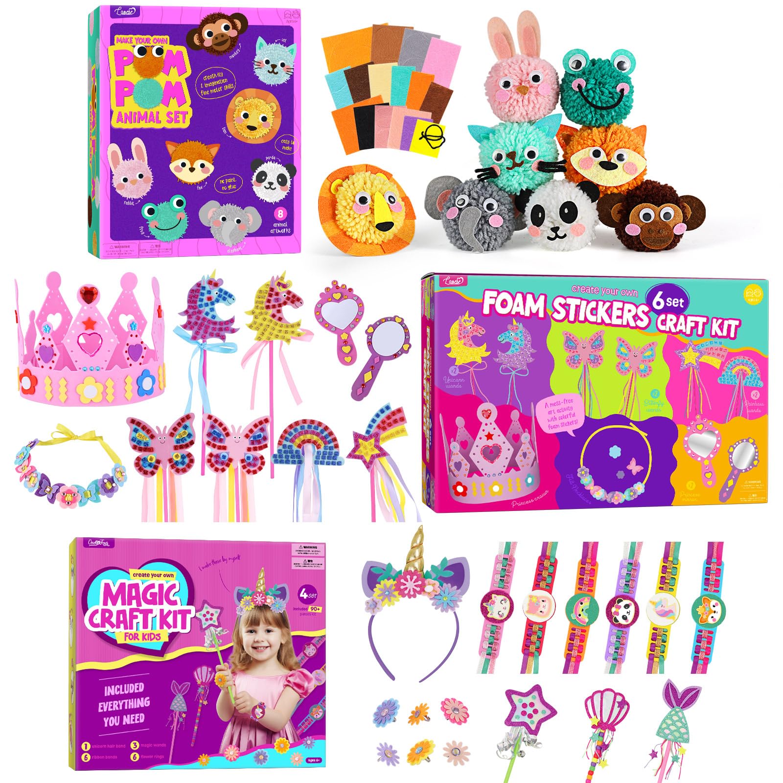 Wooden Painting Craft Kit For Kids Ages 6-12 - Arts & Crafts Supplies With Glow-in-the-Dark Paint, Wooden Shapes, Brushes & More, Creative Birthday & Christmas Gifts For Boys & Girls