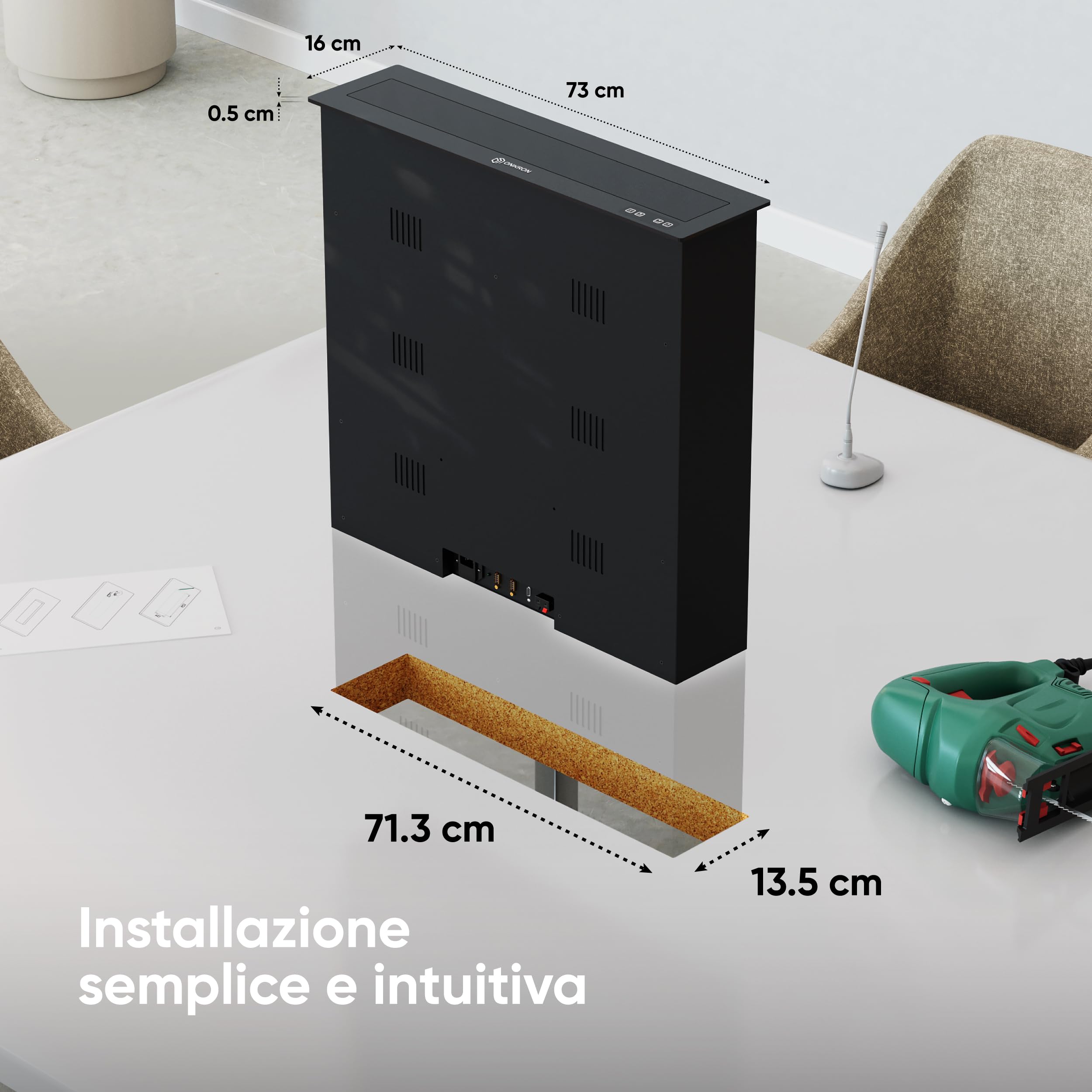 ONKRON Rialzo Motorizzato per Monitor fino a 27 Pollici, Carico fino a 15 kg, Solleva Monitor Elettrico da Incasso per Scrivania, Supporto per Schermo Regolabile, NWS-SC27, Nero
