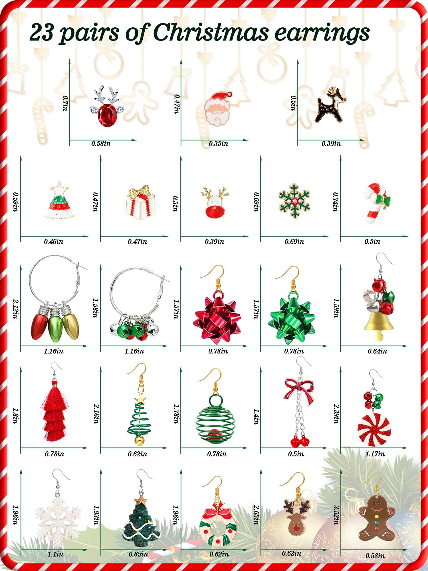 23 Pairs Christmas Earrings for Women Xmas Holiday Dangle Earrings Christmas Stud Tree Snowflake Bow Bells Light Earrings Bulk Cute Christmas Party Jewelry Gifts