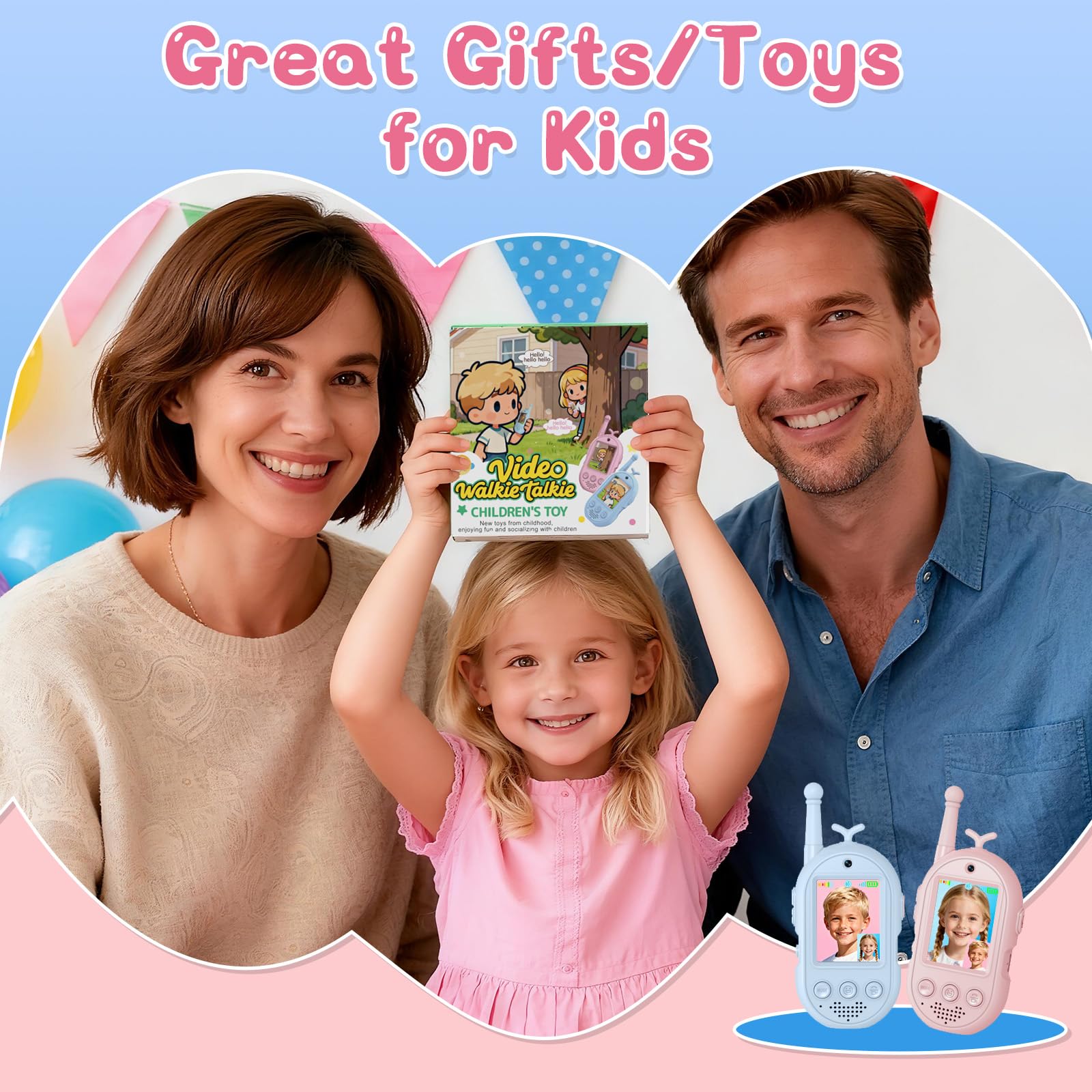 Vídeo Walkie Talkies para Niños, Walkie Talkies Recargables con Videollamada, Largo Alcance 400m, Juguetes Cumpleaños para Niños y Niñas de 3 a 12 Años(Set de 2)