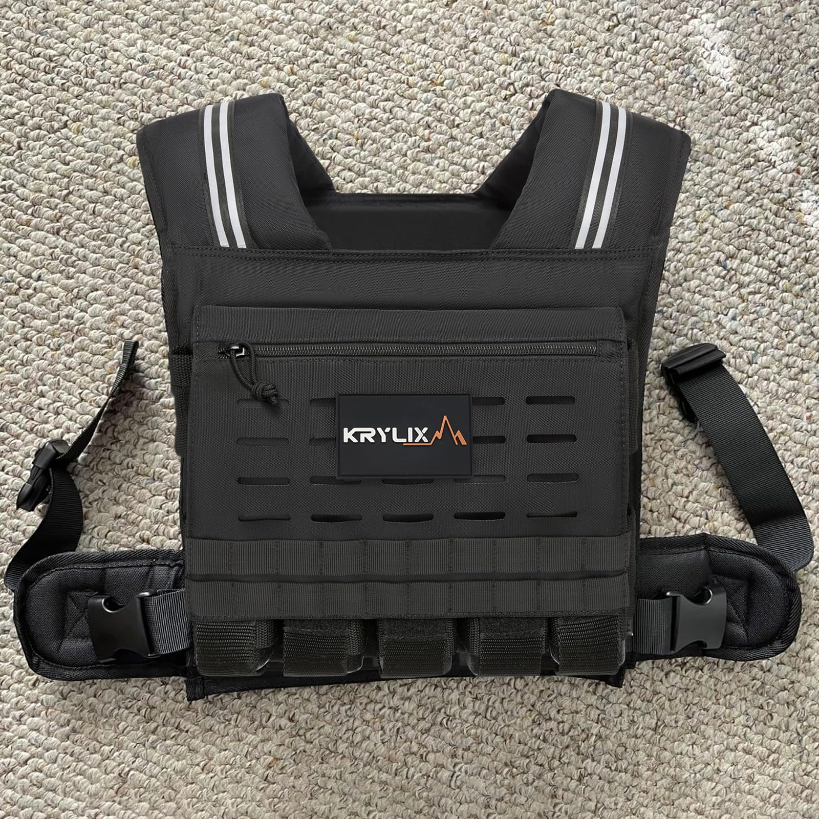 KRYLIX Verstellbare Gewichtsweste 0-20 kg mit Front-Storage-Fach; Hergestellt aus herausnehmbaren Eisenplatten für Muskelaufbau-Training; Sichere Taillepassform für Männer; Taktik-Militär Tarnung