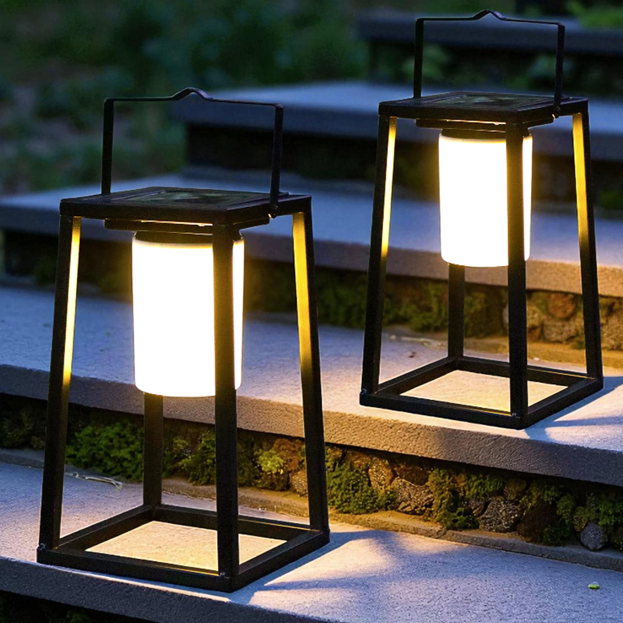 TRIROCKS Set of 2 Solar Outdoor Lantern 38 cm H Solar Lights Garden Ornaments, IP44 Waterproof Metal Hanging Garden Light with Touch Control , Gardening Gifts for Patio Yard Pathway Decor