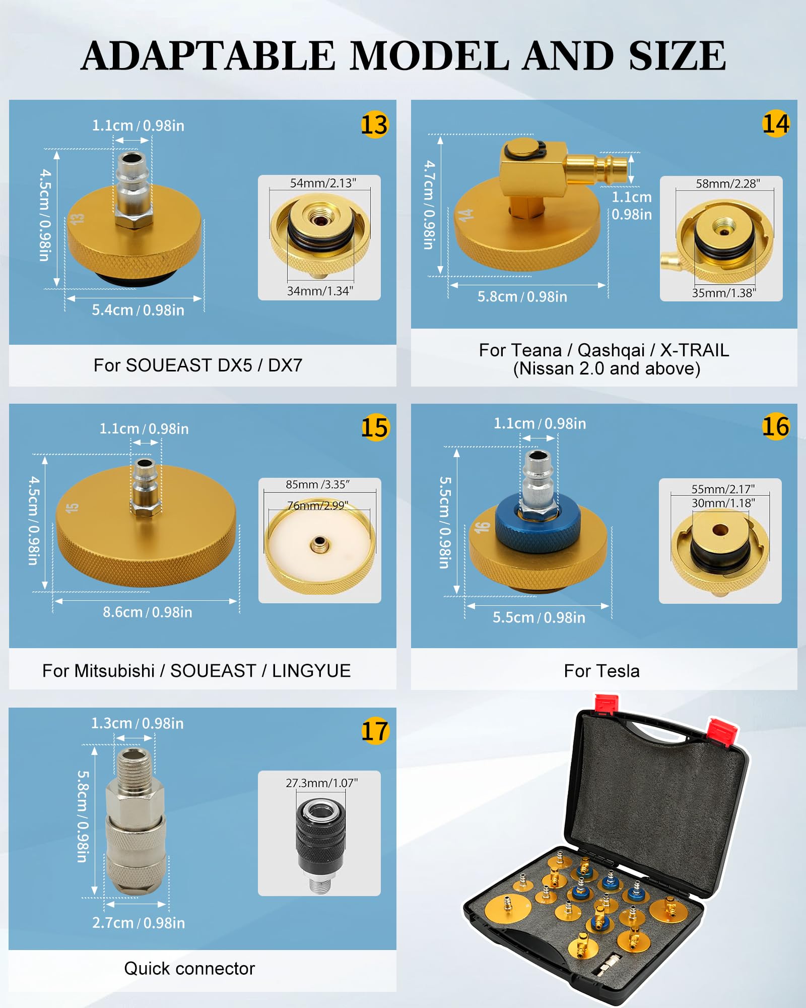 RUIZHI 17tlg Auto Bremsenentlüftungsgerät Adapter Set, mit Schnellkupplung Bremsflüssigkeit entlüften oder nachfüllen, Bremsen Entlüftungsgerät Kfz Bremsenentlüfter Adapter Universal