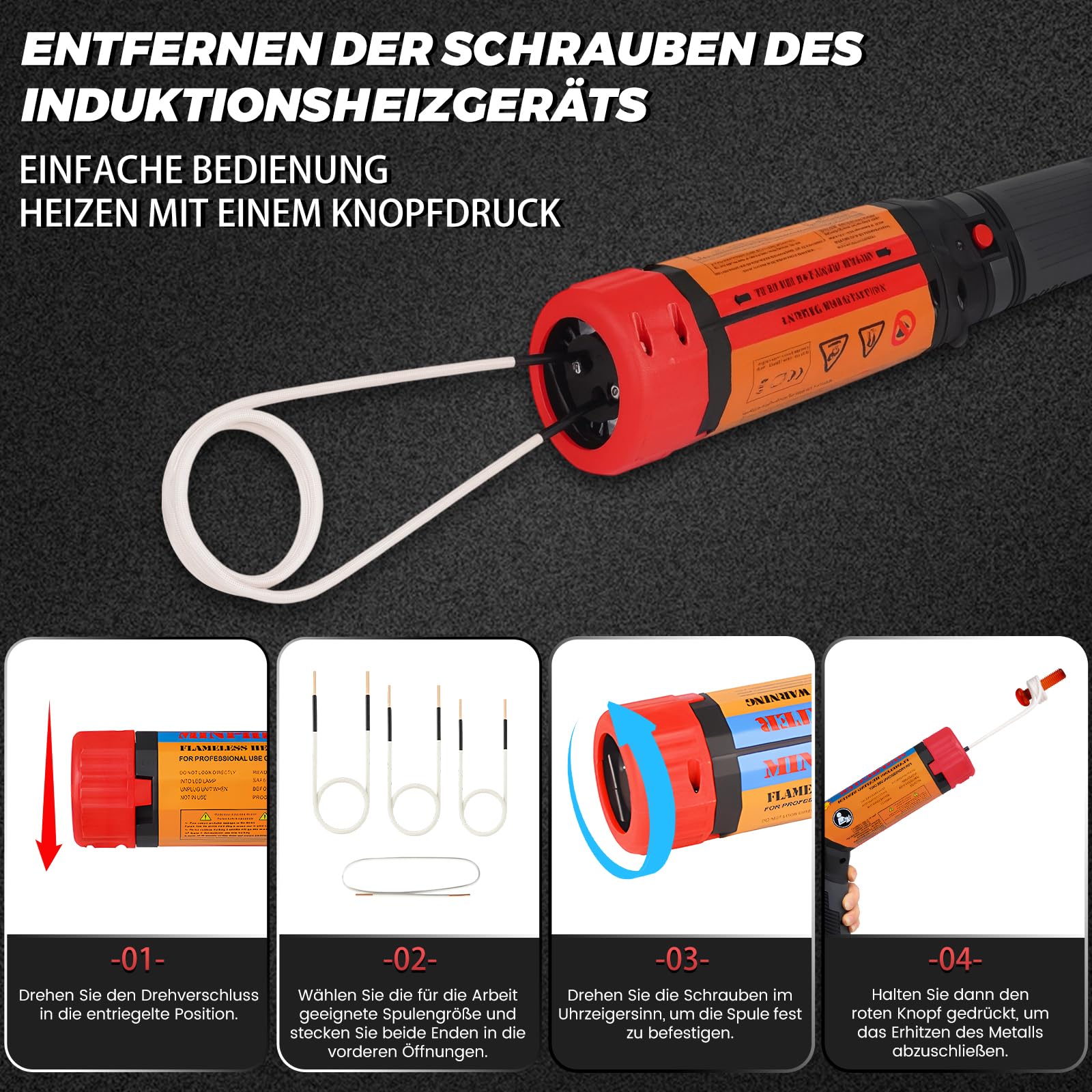 1100W Magnetische Induktionsheizgerät, Drehbare Flameless Induction Heater, Induktions Heizset mit 8 Induktionsspulen, Maximale Heiztemperatur 800°C, Zum Entfernen Von Rostigen Bolzen und Muttern