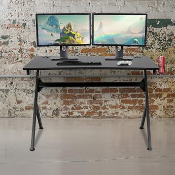 أثاث فلاش Duncan Gaming Desk 45.25 × 29 بوصة محطة عمل ألعاب طاولة الكمبيوتر مع حامل سماعة رأس وفتحتين لإدارة الكابلات ، مجموعة من 1 ، أسود