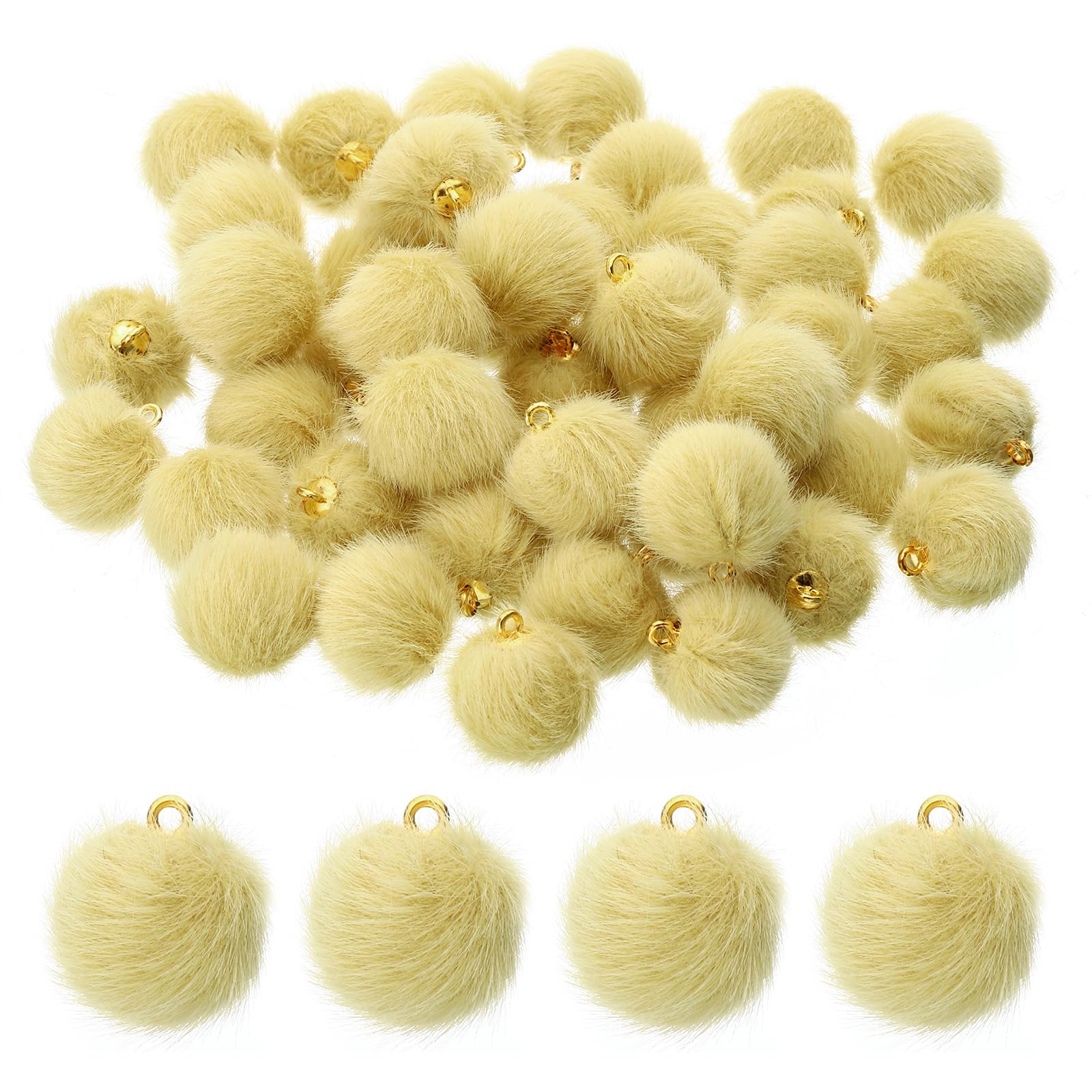 PATIKIL 50pcs Pom Poms Charm, Pompoms Charm Craft Pom Poms Pendants Balls Small Fluffy Tassel Bulk for Crafts Making Yellow