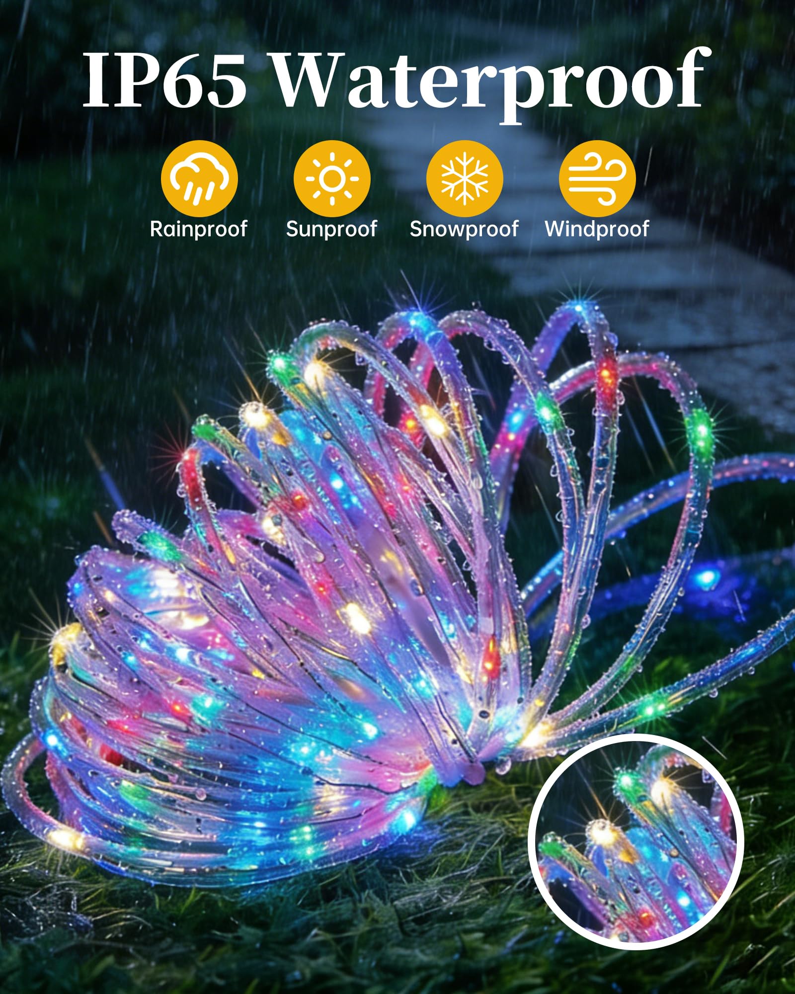 MERRIMAX M Tira de luces solares para exteriores, 200 luces LED solares de 72 pies, impermeables, 8 modos, luces solares de tubo para exteriores, para decoración de árboles, patio, piscina, terraza