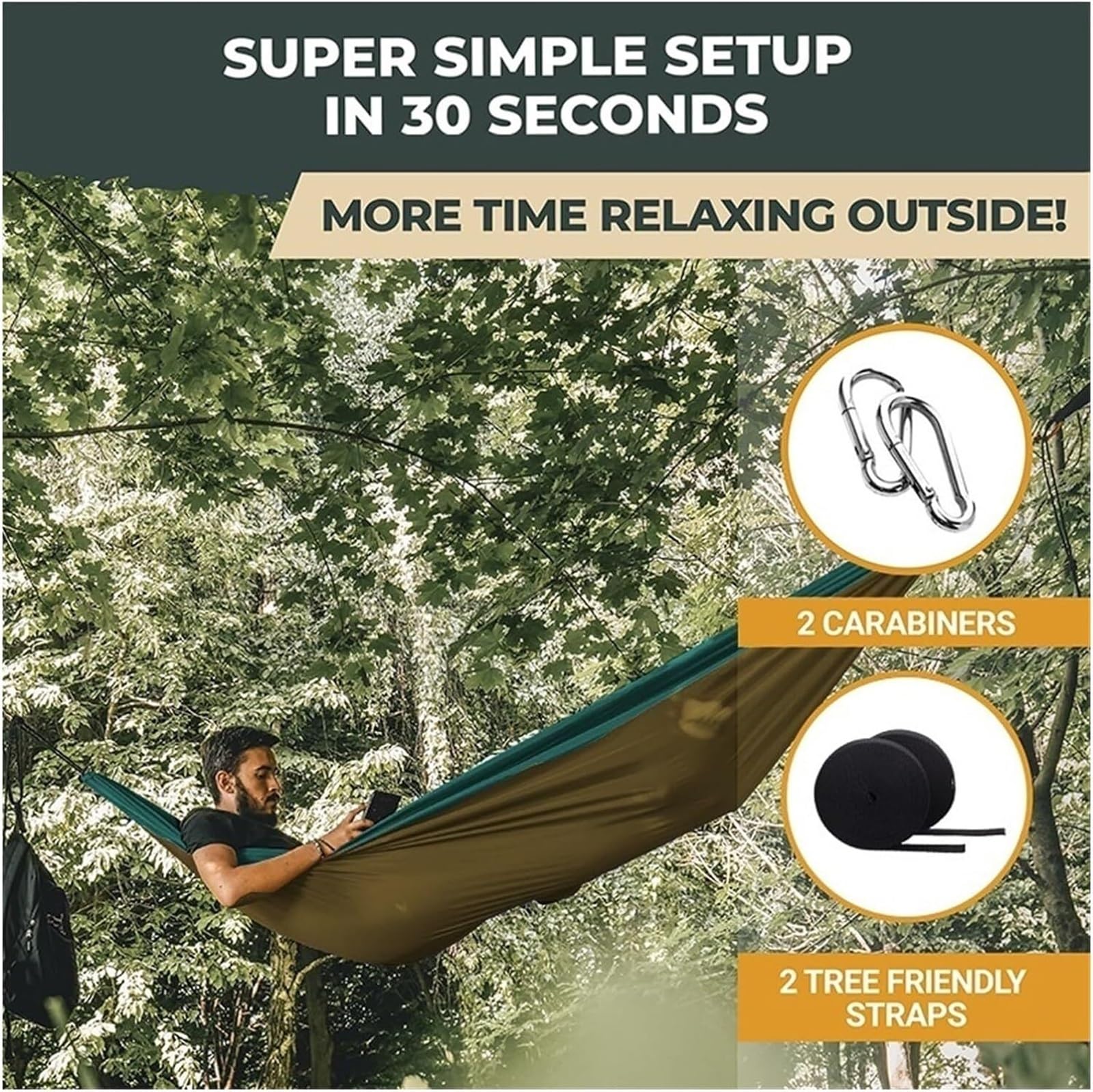 Hamak Ultralekki, Hammock Podwójny Hamak Z Wiszącymi Linami Przenośny 270x140 Cm Na Werandę Przydomową na Kemping, na Zewnątrz