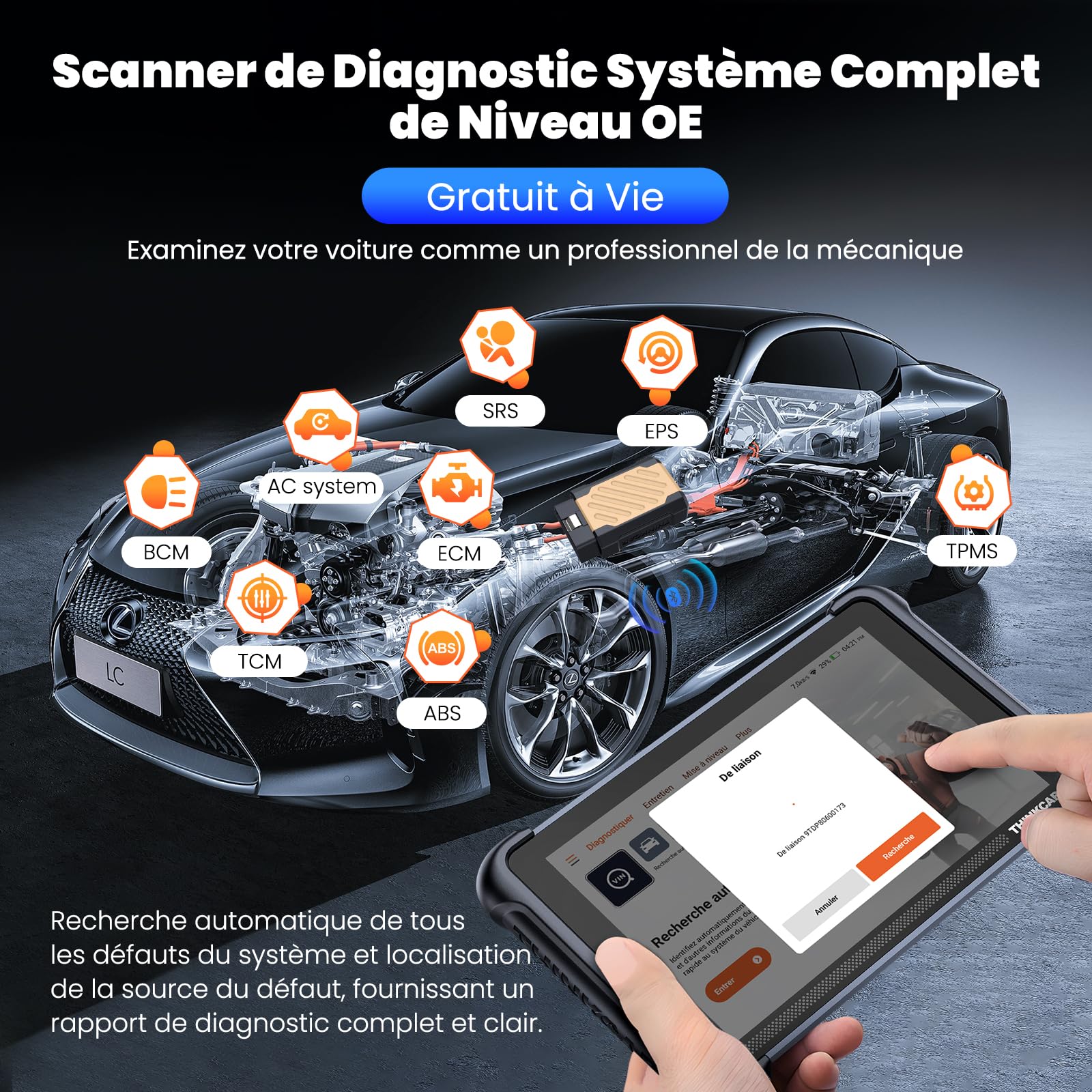 THINKCAR Valise Diagnostic Auto, TK689BT Outil de Diagnostic Bidirectionnel, Diagnostic Automobile Complet, Scanner pour Voiture avec Test d'action, 34+ Réinitialisation, FCA Autoauth, CANFD&DoIP