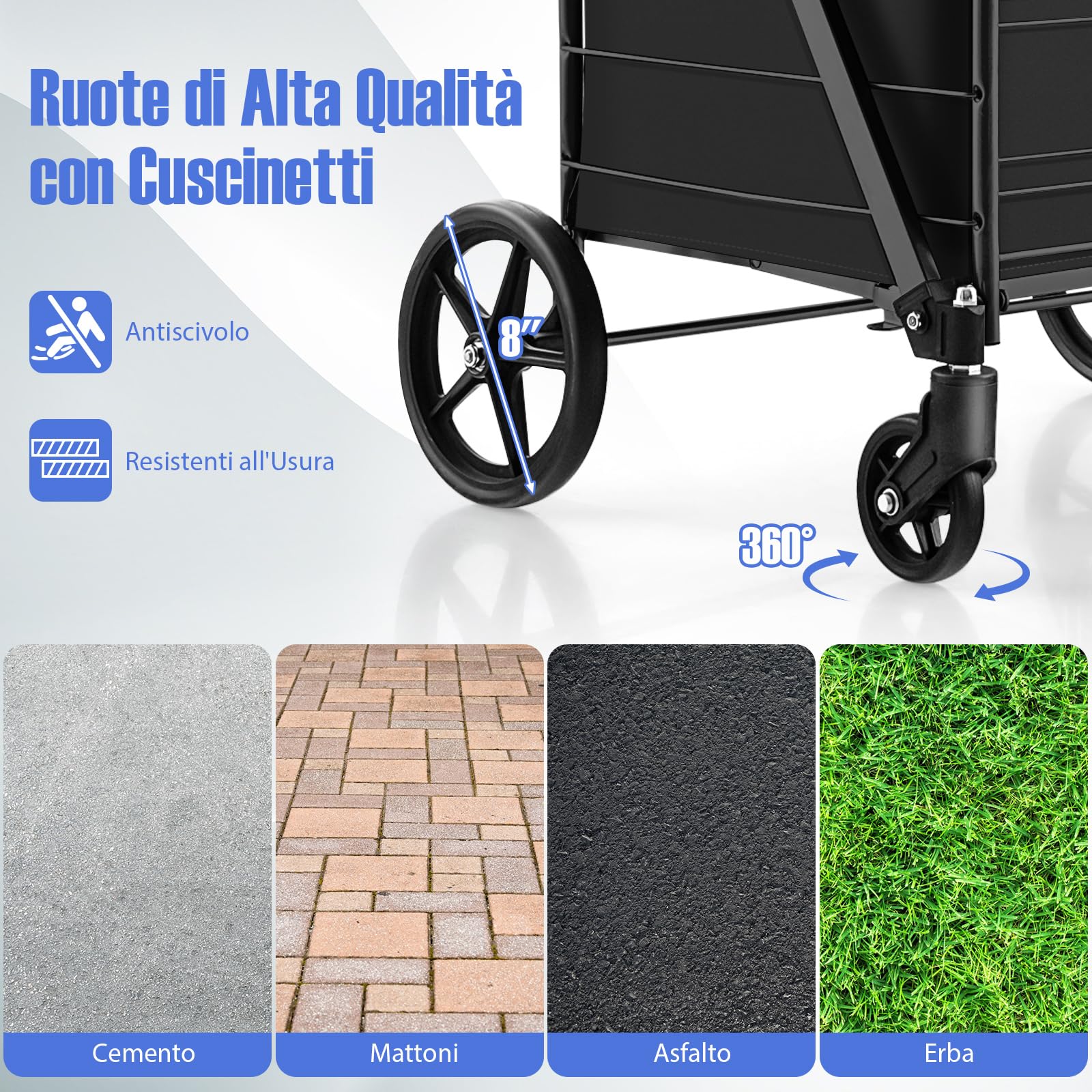 GYMAX Carrello Porta Spesa, Carico 100 kg, 100+22 L, 4 Ruote (2 Ruote Universali), Trolley Pieghevole, in Metallo, 64 x 66 x 103 cm (Nero con Borsa)