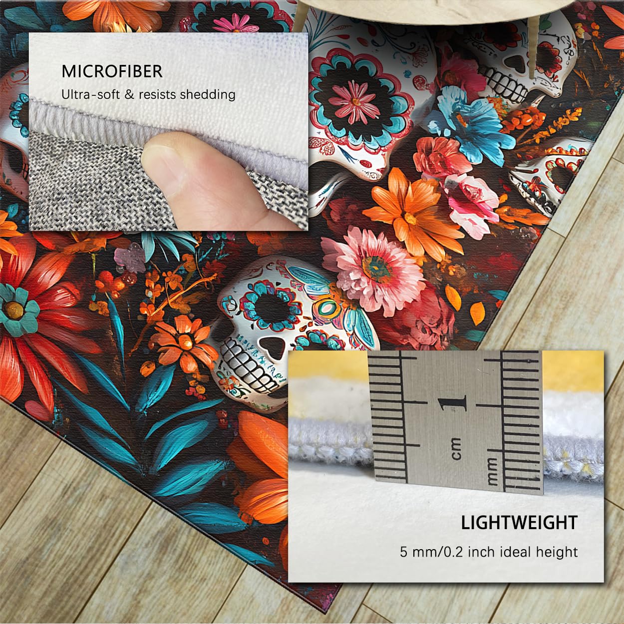 Boho Art 90 x 120 cm Rugs Launch Day Dead Skull Cukier Kolorowy Wzór Dzikie Kwiaty Dywan Podłoga Niskie Włosy Do Salonu Balkonu