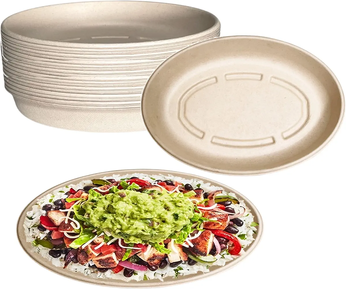 32oz Oval Disposable Compostable Paper Burrito Bowls Heavy-Duty, Eco-Friendly Oval Bowls Natural Bagasse Unbleached, Heat Resistant, 100% Biodegradable Salad Bowls Alternative to Plastic (25)