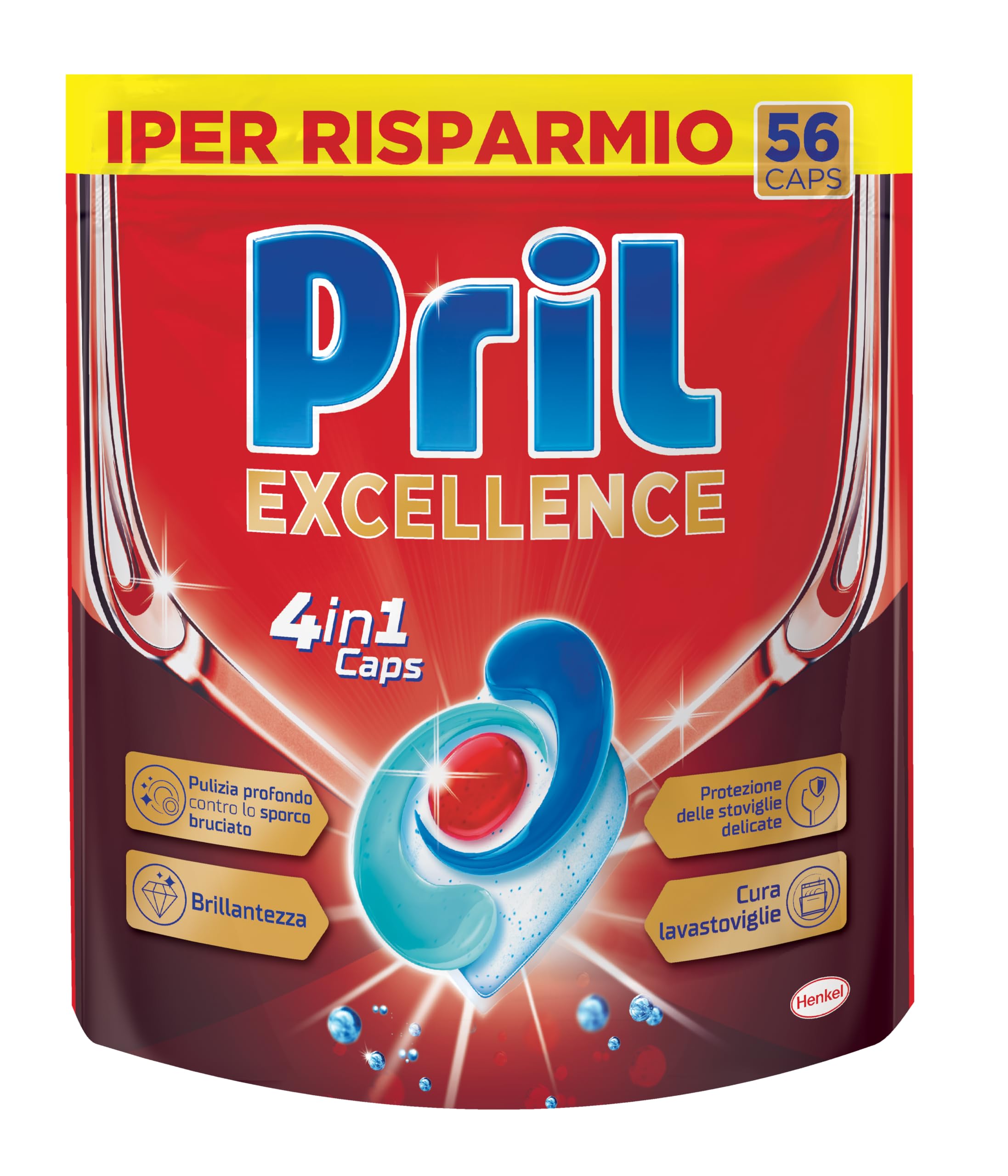 Pril Excellence 4in1 Caps, Detersivo Lavastoviglie in Caps a dissoluzione rapida, formato da 56x4 (224 capsule)