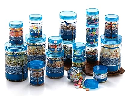 Fun Homes Plastic Containers Set with Measuring Spoons, Set of 18 (Brown)