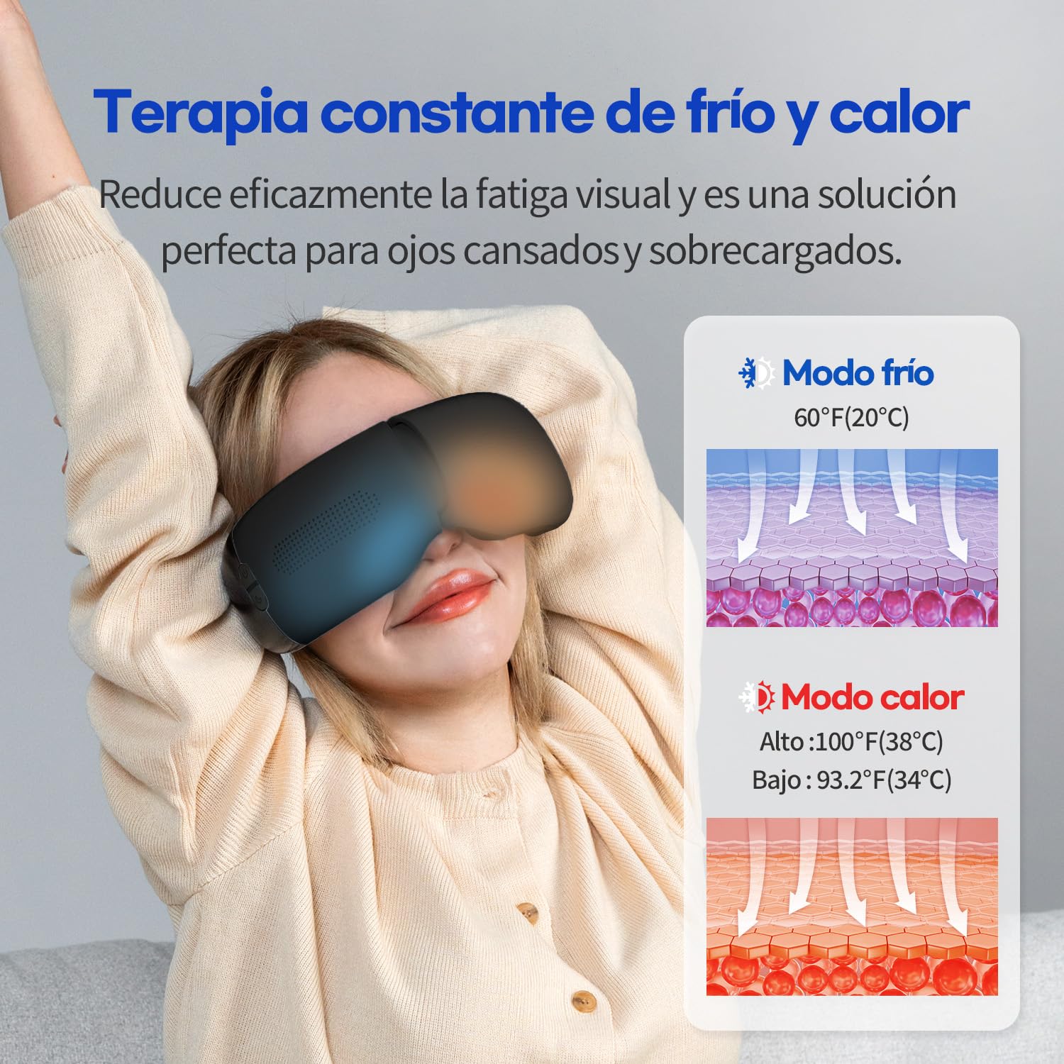 HubiCare - Masajeador de Ojos Con Calor y Enfriamiento Para Ojeras, Hinchazón, Bolsa de Aire 3D, Migrañas, Bluetooth, Música, Cuidado de Ojos Secos y Sueño