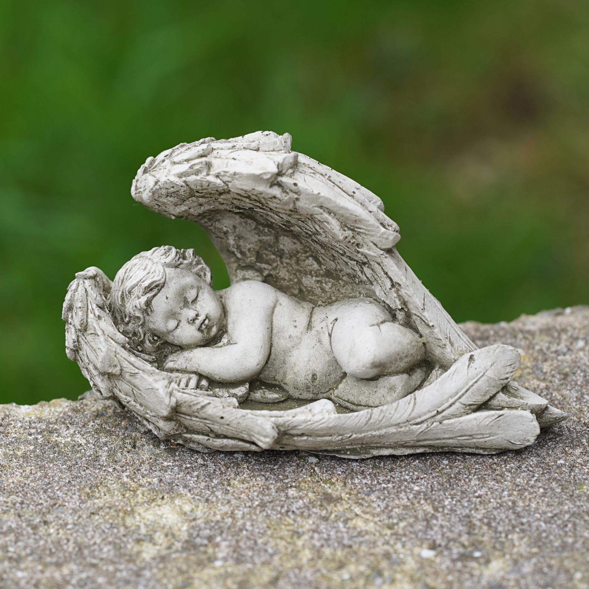 Winged Cherub Stone Statue | Outdoor Angel Fairy Garden Ornament Sculpture