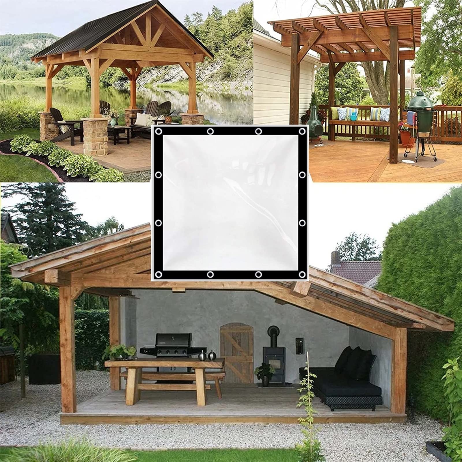 Zewnętrzne płócienne panele boczne do ogrodu, na patio, werandę, wodoodporna, izolacja termiczna, plandeka z oczkami, 5 x 2,5 m, idealne dla prywatności i ochrony
