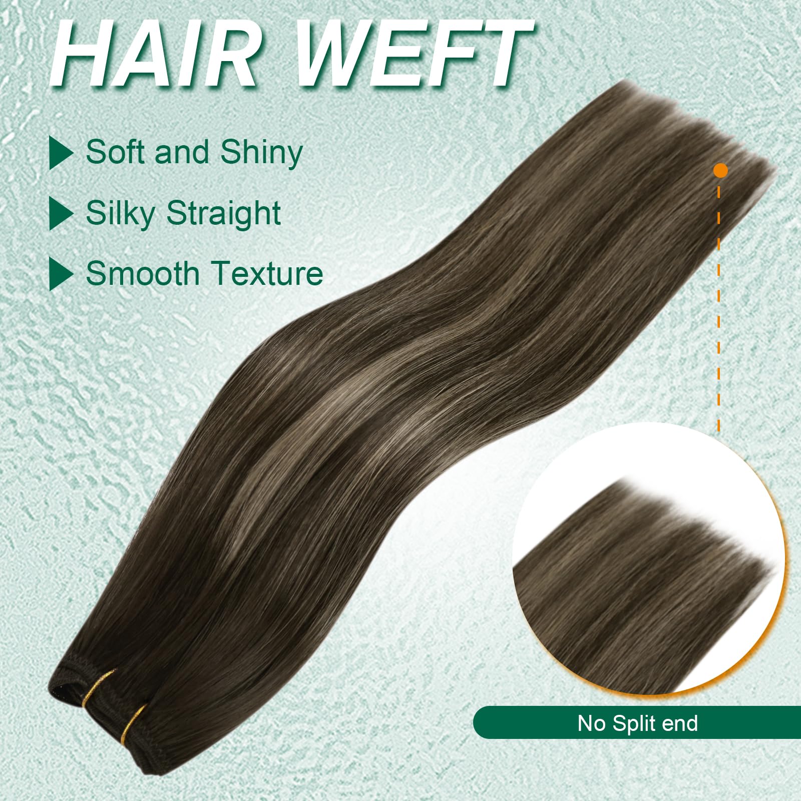 Easyouth Weft Hair Extensions Balayage Human Hair Extensions Sew in Balayage Darkest Brown Mixed with Light Brown Soft and Smooth Hair Extension Sew in for Women 14Inch 70G - Image 4