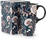 Topadorn 17oz Mug de voyage en céramique avec lis, Boho Feather Café avec poignée, Grande tasse de voyage de céramique, Micro-ondes & Coffre-fort pour lave-vaisselle, boîte cadeau incluse
