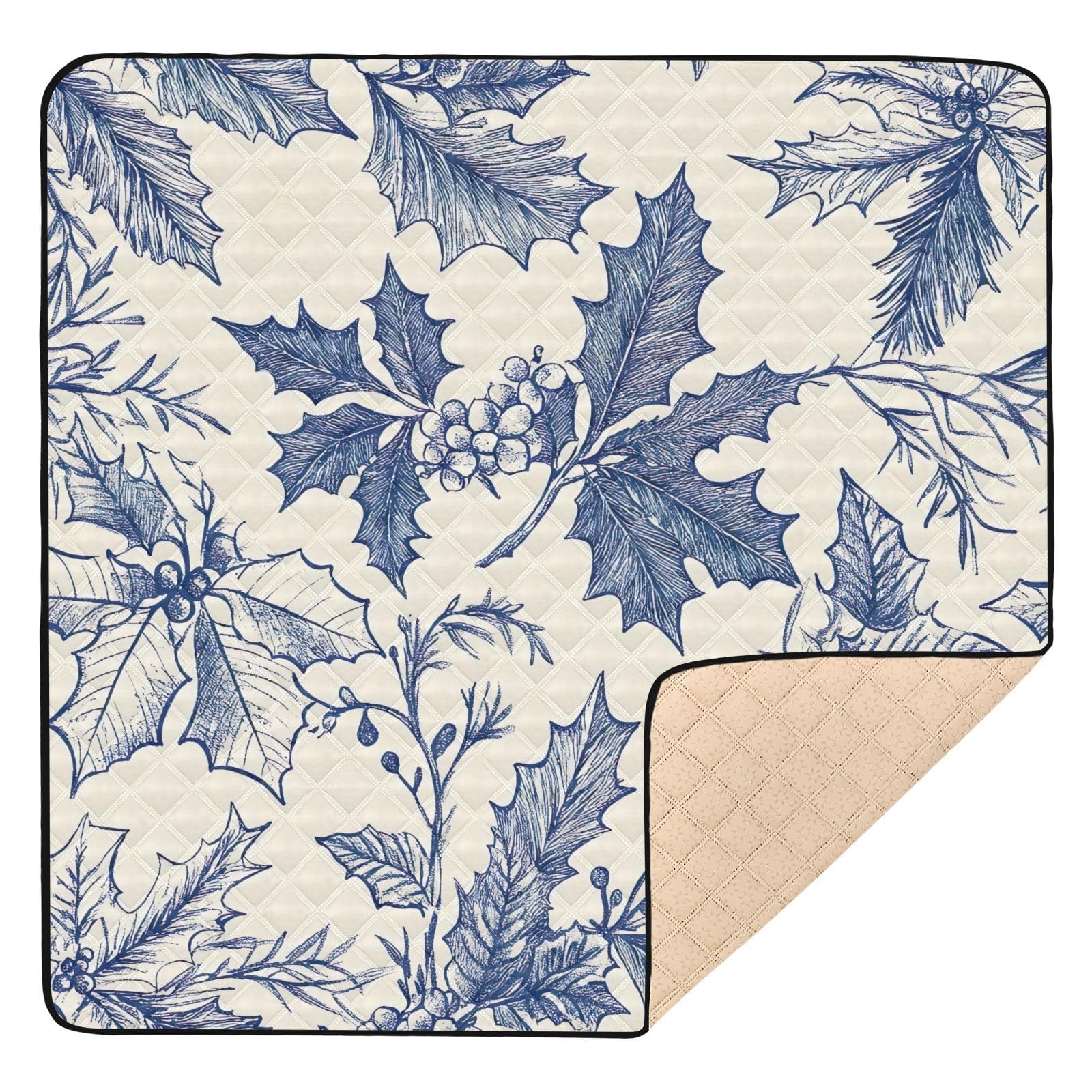 BOESI Graffiti Leaf Pattern Baby Play Mat, 50“ X 50” Washable Folding Crawling Mat, Baby Floor Mat, Soft, Thick, Non-Slip