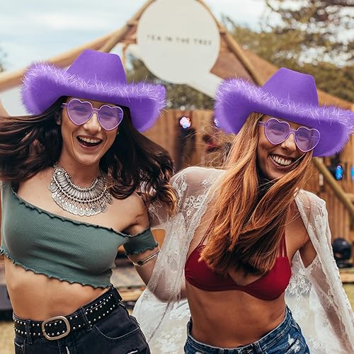 Miniatura 3 de Zhanmai Sombrero de vaquera con boa de plumas y lentes de sol de corazón para niñas, despedida de soltera, fiesta de disfraces