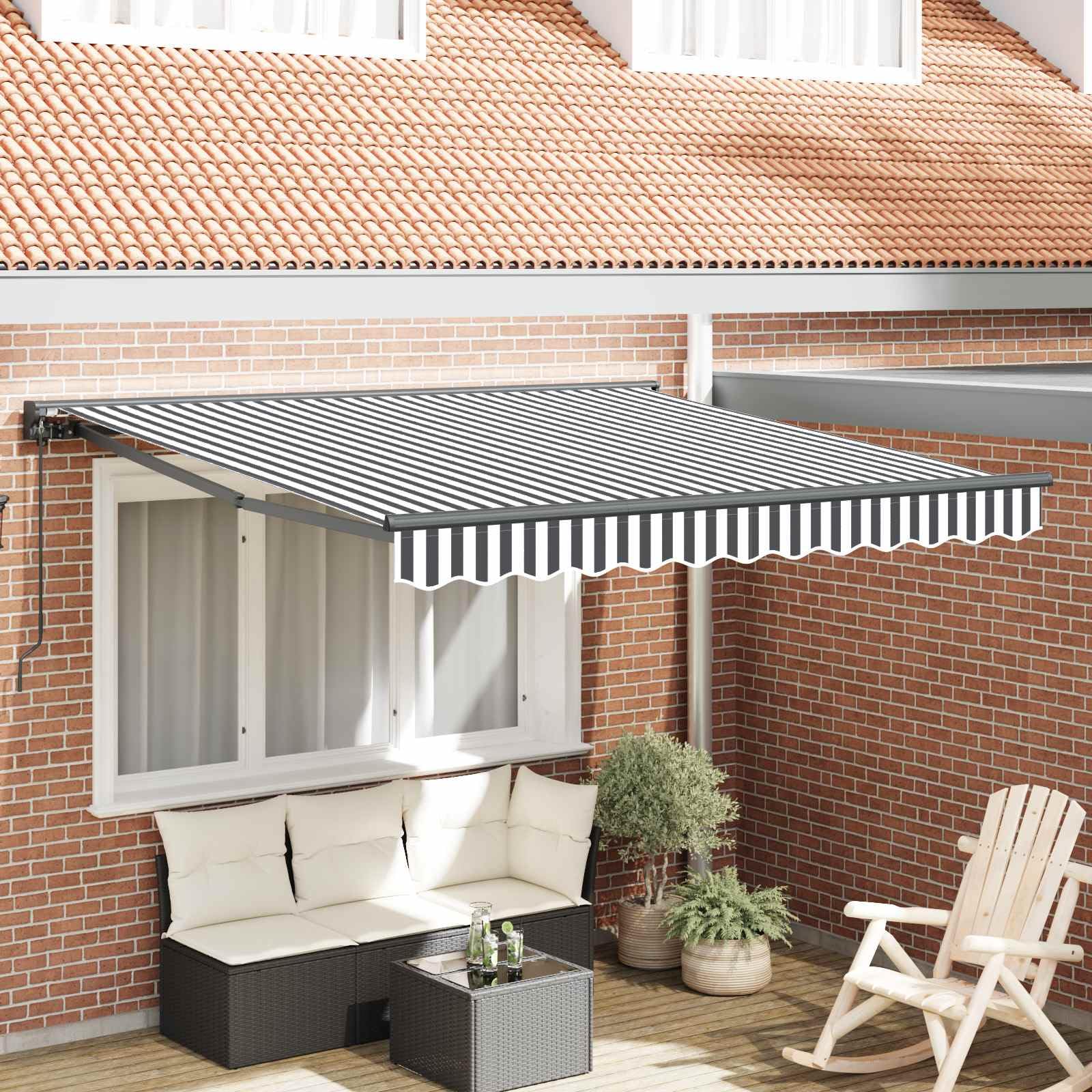 300x250cm Retractable Awning with Hand Crank, Wall Mount