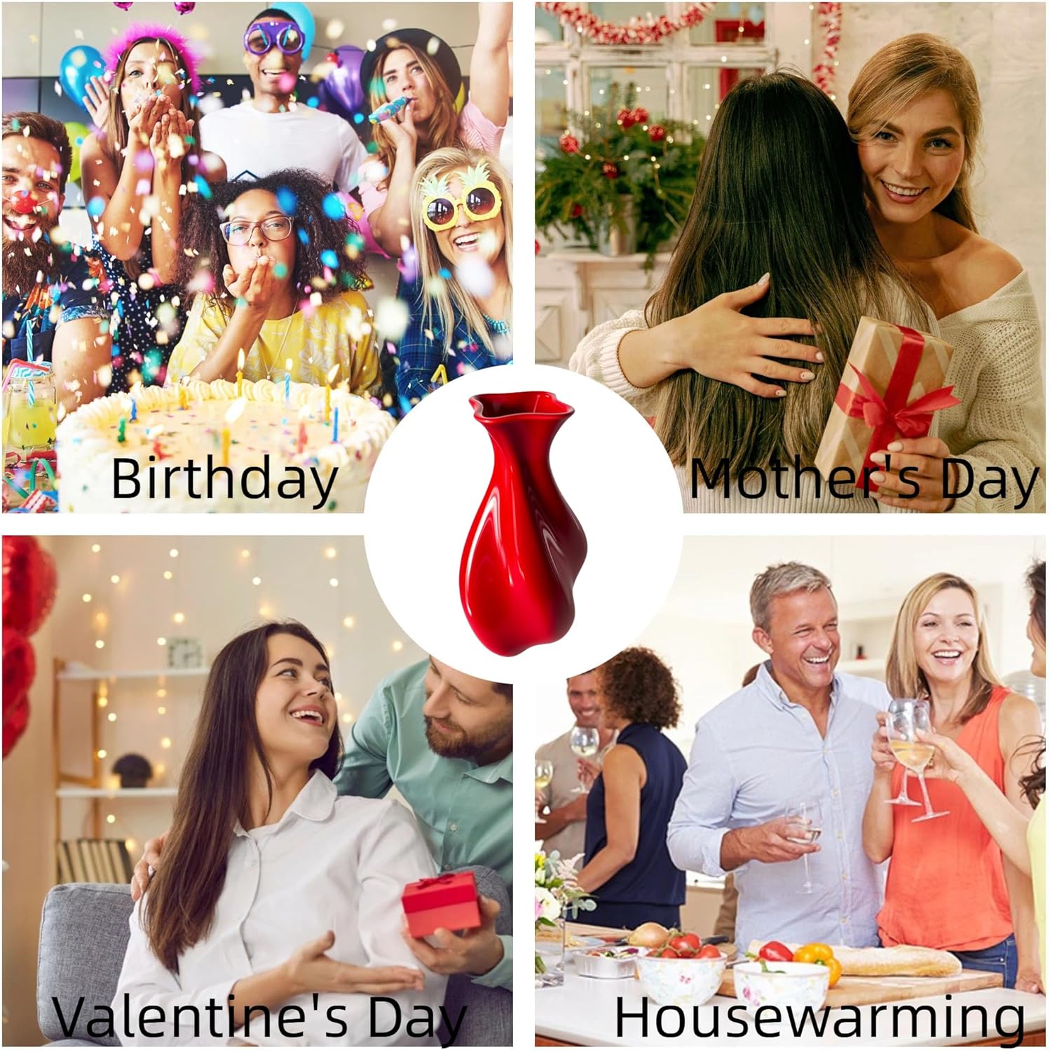 Red Ceramic Vase for Modern Home Decor - Unique Wavy Shape Decorative Vase for Living Room, Bedroom - Ideal Gift for Women, Valentine's Day, Housewarming (ChifonCyan 7.87 Inches) - Image 9