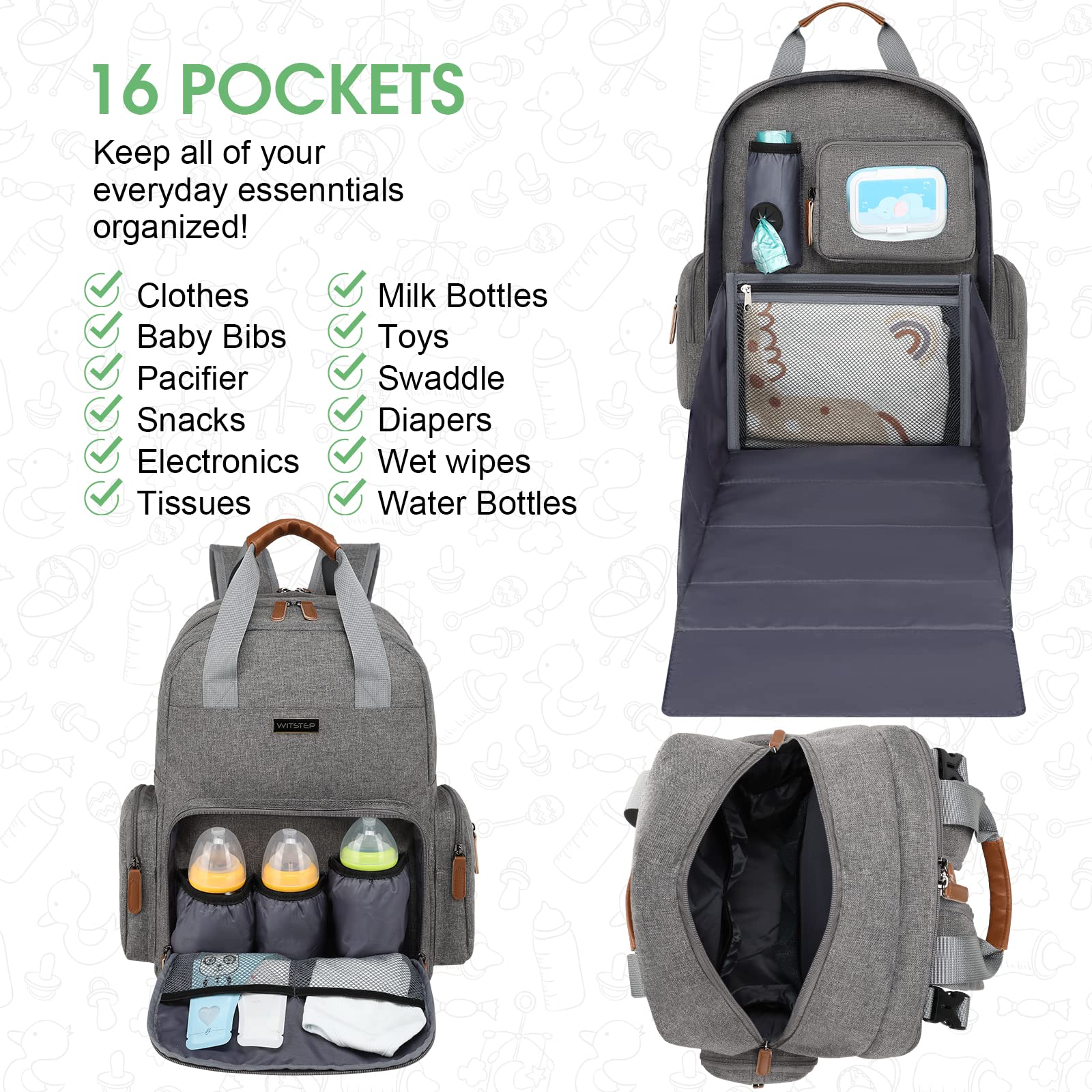 Diaper Bag Backpack with Changing Station, Baby Diaper Bag Organizer for Moms Dads Large Baby Changing Bags