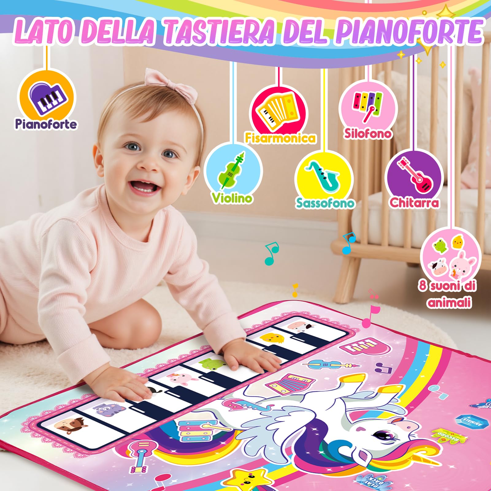 Dromlag Giochi Bambina 1 Anno, Tappeto Musicale 3 in 1 con 6 Strumenti E Registrazione Unicorno Regalo Gioco Bambina 1-3 Anni, Giocattoli Giochi Sensoriale Regalo Bimba 1-3 Anni