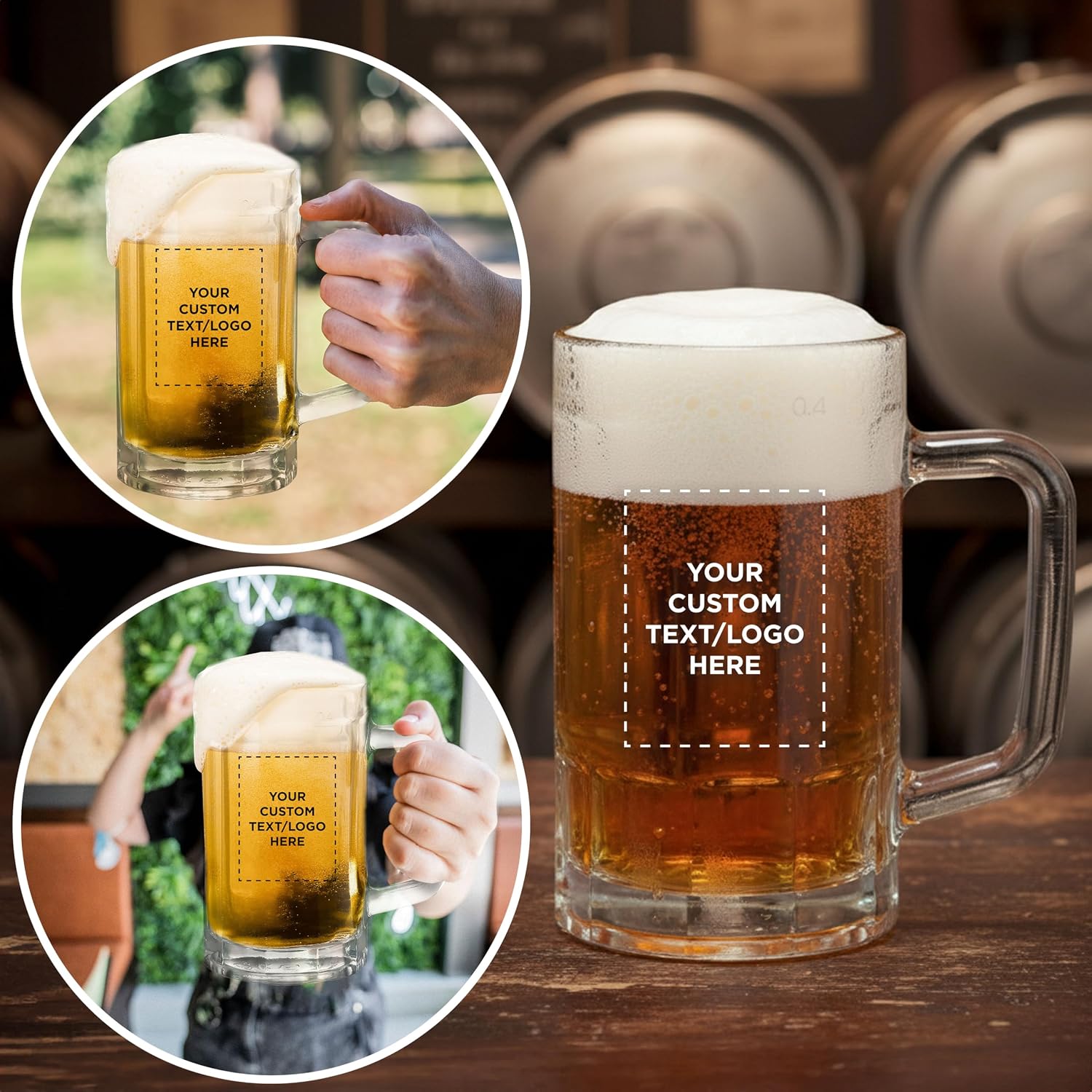 Custom Sports Fan Glass Beer Mugs Set of 6, Personalized Bulk Pack - Barware, Great for Beer Festivals, Wedding, Birthday, and Other Major Events - Clear