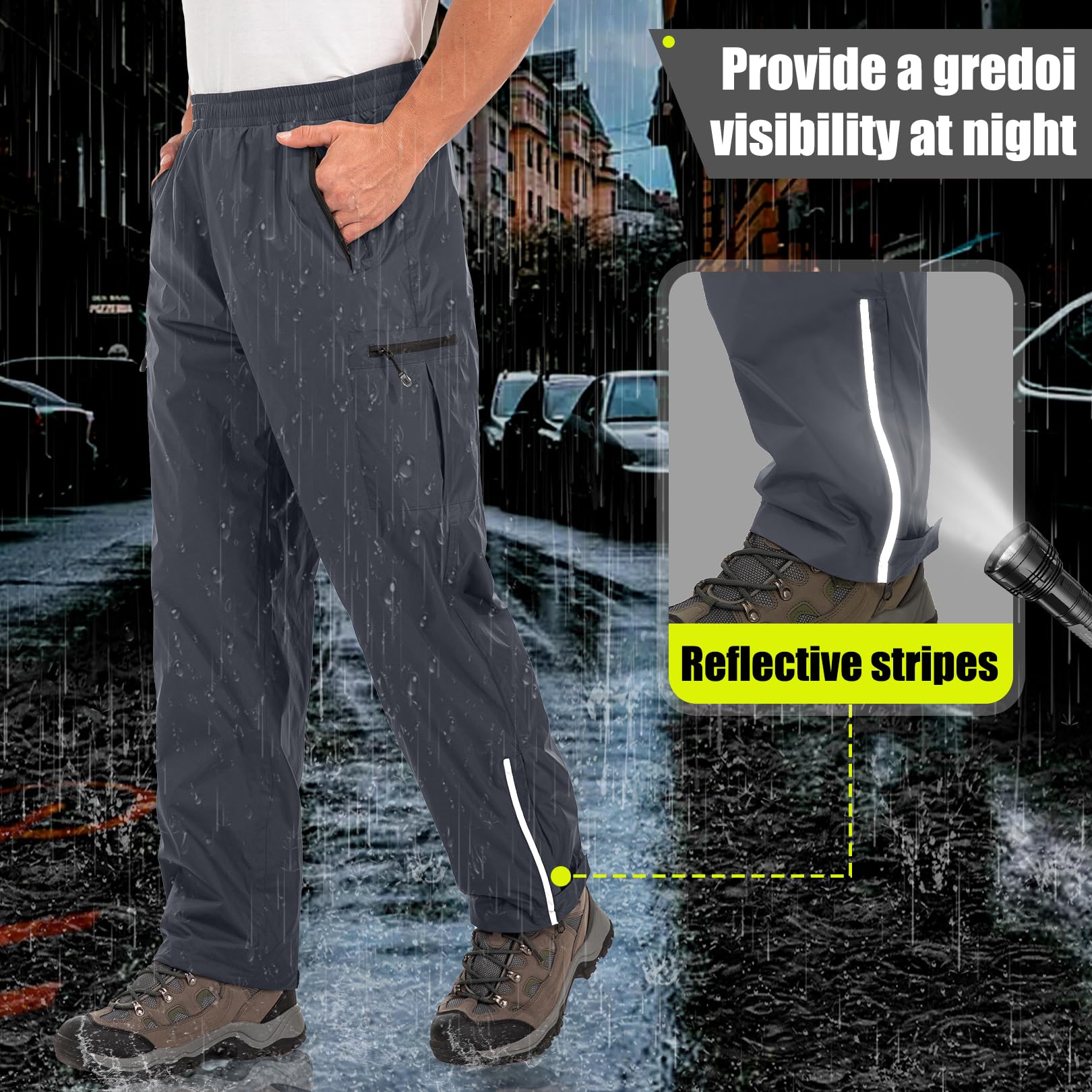 Pantalones impermeables para hombre, transpirables, resistentes al viento, pantalones de exterior, cintura elástica, pantalones ligeros para la lluvia, para senderismo, camping, golf