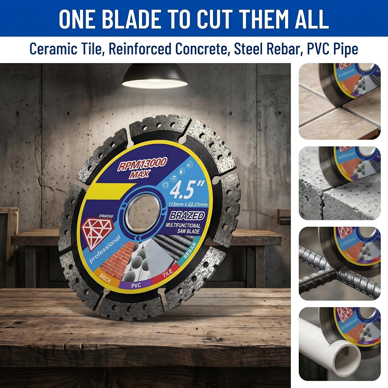 4.5" Multi-Purpose Saw Blades - Diamond Blade for Angle Grinder, 2026 Upgraded Stainless Steel Welded Heavy Duty, Wet or Dry Cutting Disc for Tile, Marble, Quartz, Stone, Metal & Plastic (6 Pack)
