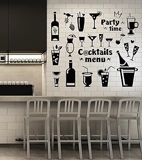 Vinyl Wall Decal Drink Glass Martini Cocktail Menu Collection Cafe Stickers Mural Large Decor (g5533) Black