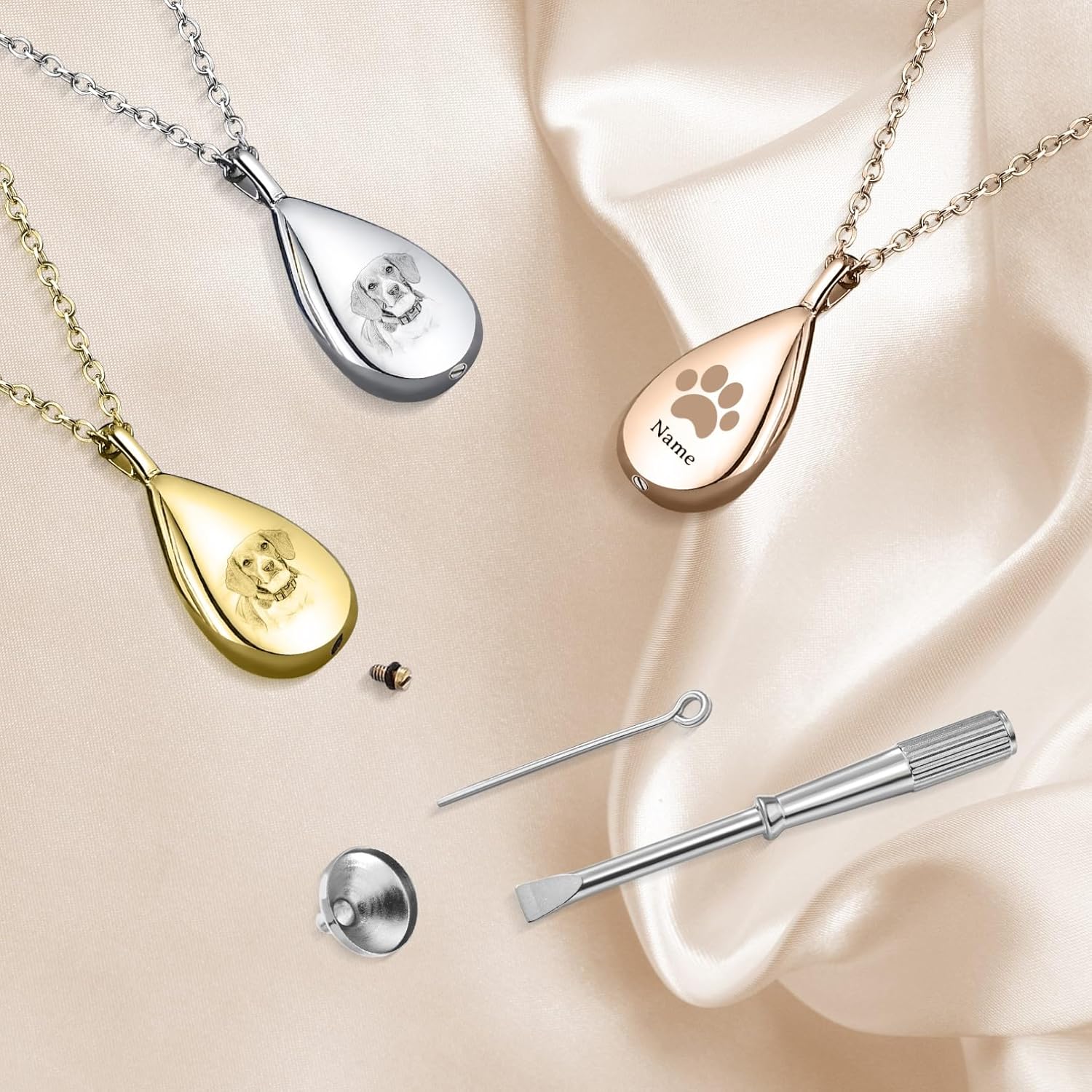 Custom Pet Ashes Necklace Personalized Memorial Urn Necklace for Ashes, Custom Cat Dog Ash Holder with Photo & Name, Silver Keepsake Jewelry Gift for Pet Loss - Image 3