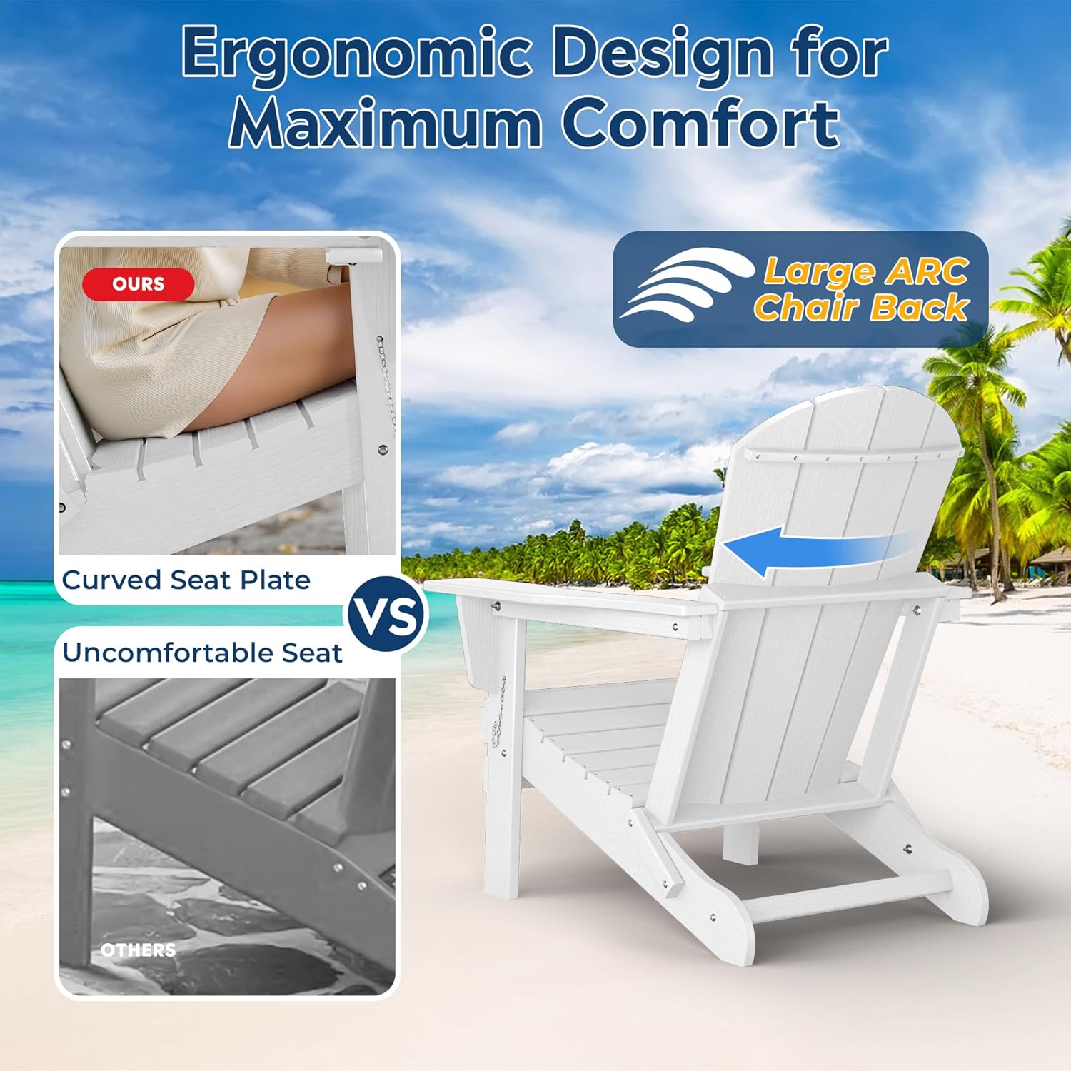 Costaelm Fire Pit Chairs, Outdoor Chair HDPE Adirondack Chair, Modern Patio Porch Chair, Front Porch Backyard Deck Outside Chairs (Set of 4), White