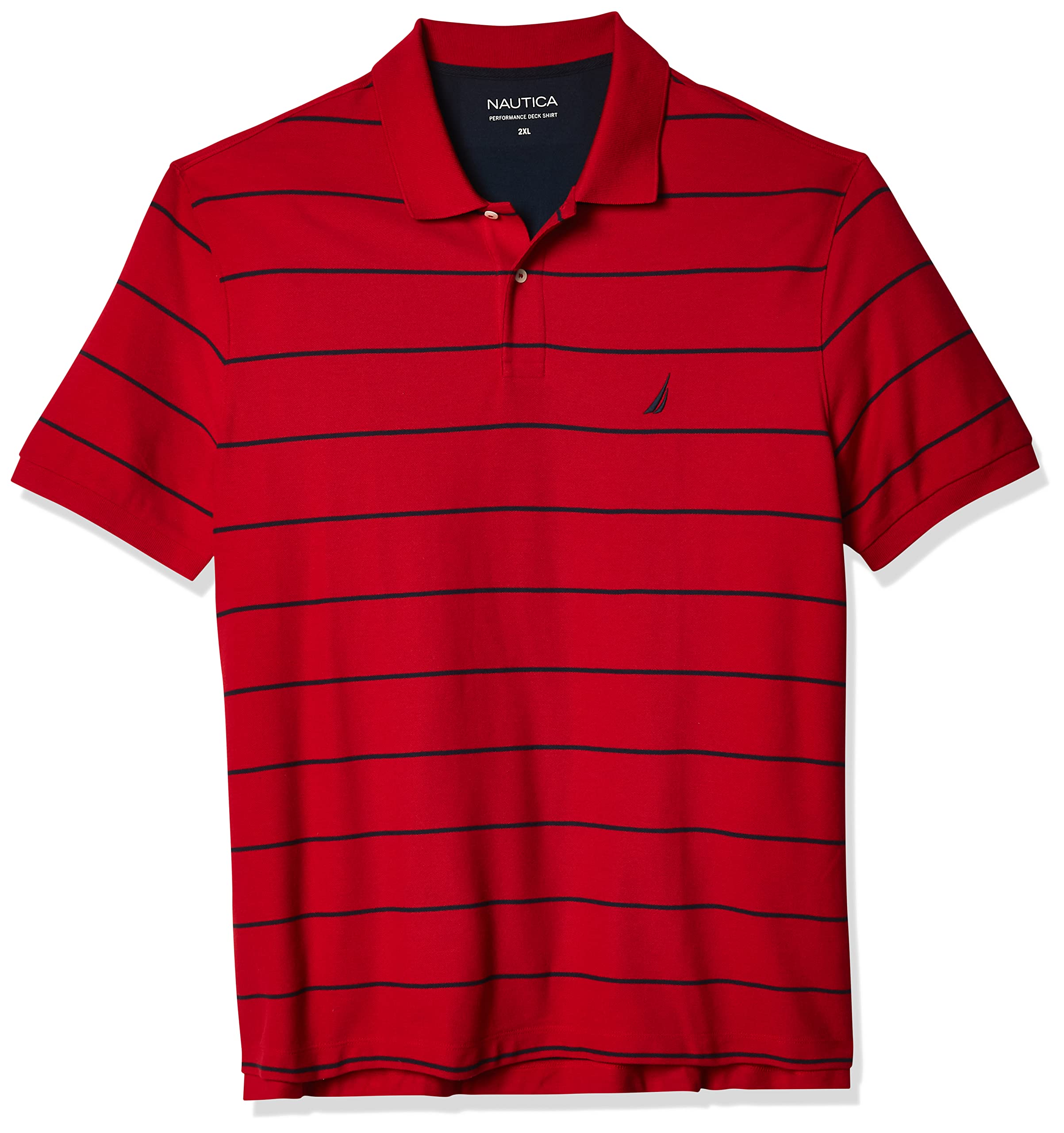 Nautica Men's Big and Tall Classic Short Sleeve Striped Polo Shirt, Nautica Red, XXL Tall