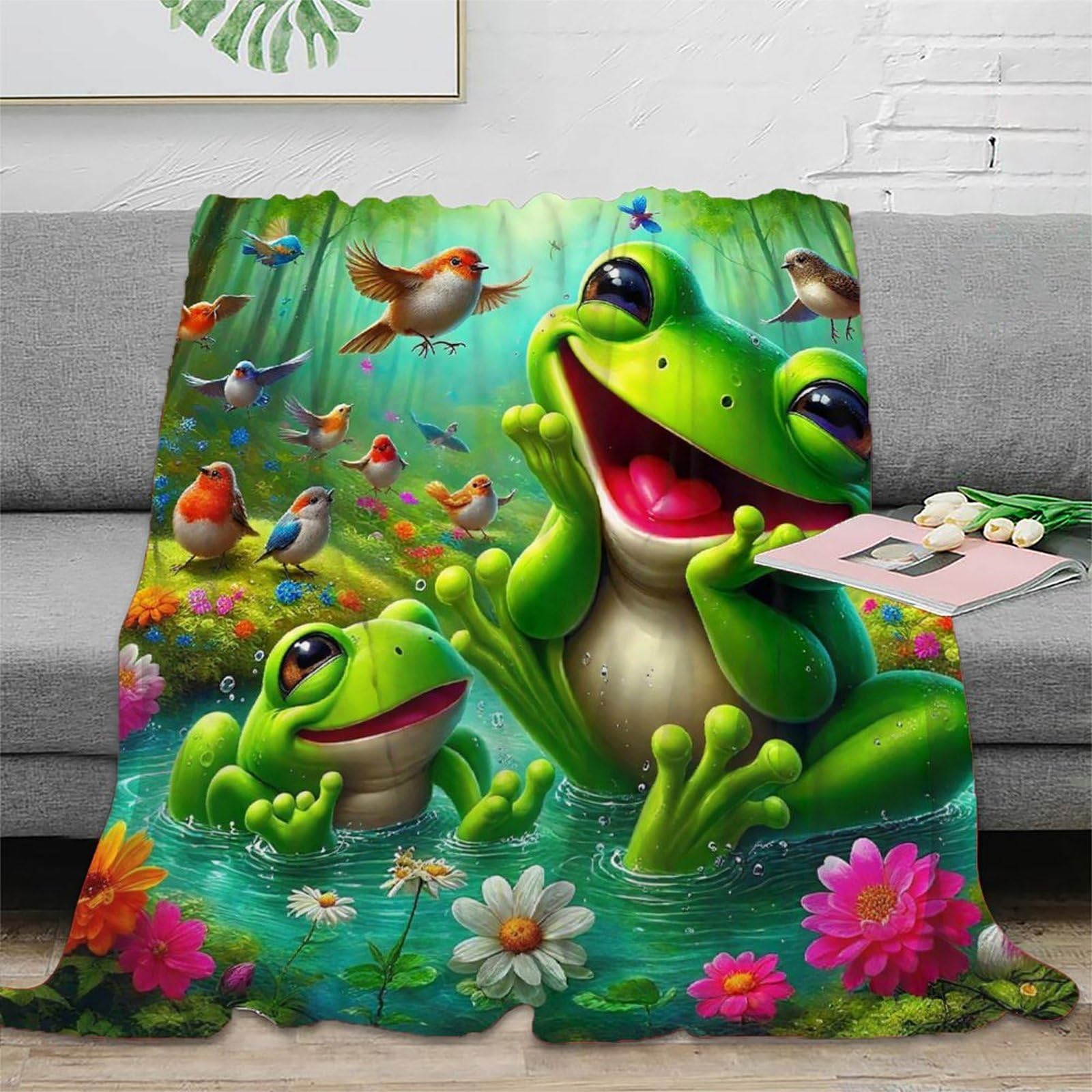 Couverture grenouille 3D lit jeté de canapé microfibre chaude adultes ados