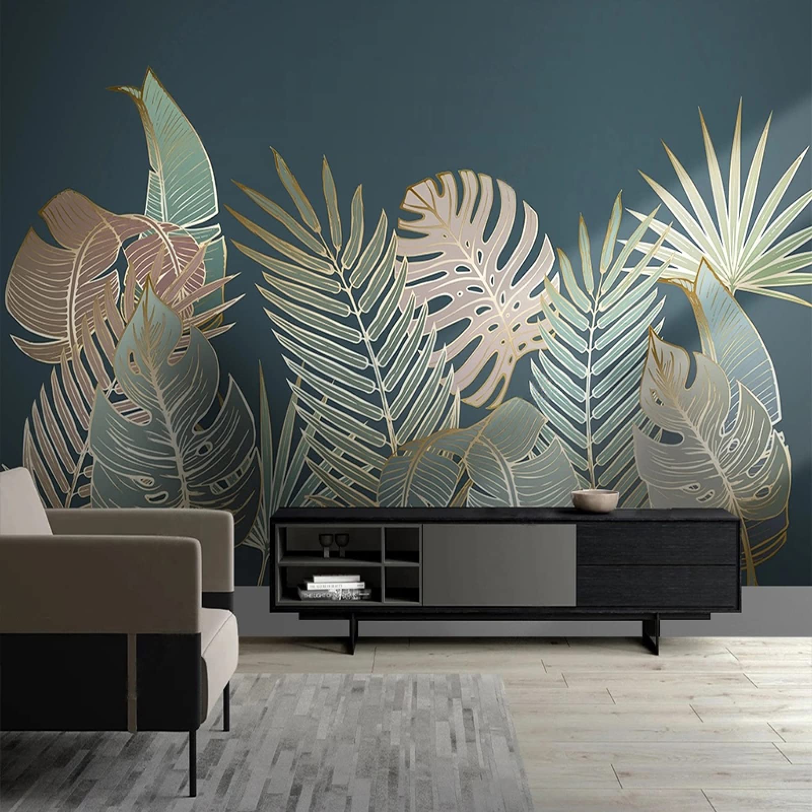 Décor mural 3D feuilles tropicales haut de gamme pour chambre et salon 250x175