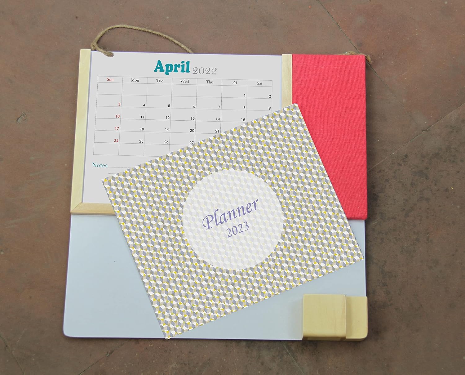 IVEI Pink pin Board and whiteboard Combination Board with Planner - Dry Erase Board - Bulletin Board - Innovative Organizer - for Office and Home