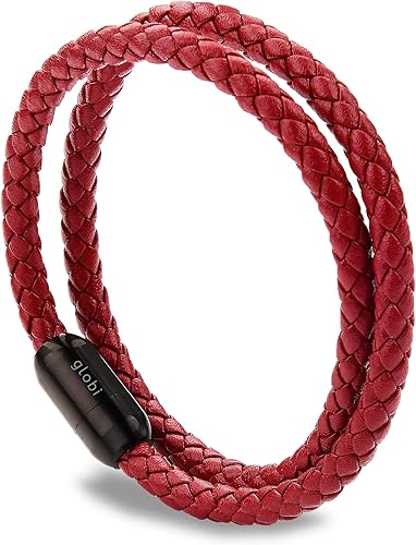 Pulsera de cuero trenzada con cierre magnético de acero inoxidable para hombre, pulsera de cuero auténtico con cierre magnético