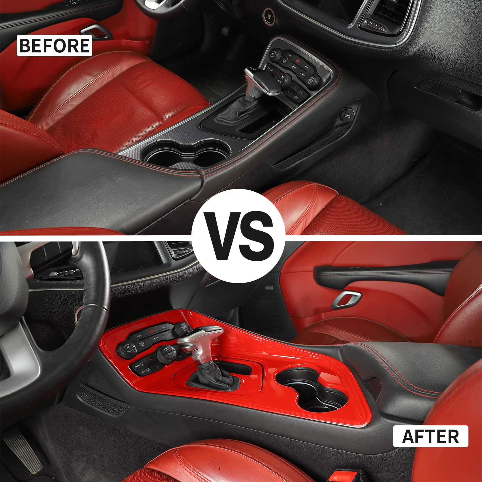 JWWY for Challenger Gear Shift Lever Shifter Transmission Gear Selector Gearstick Selector Lever Panel Trim for 2015-2024 Dodge Challenger Interior Accessories, ABS Red 2Pcs