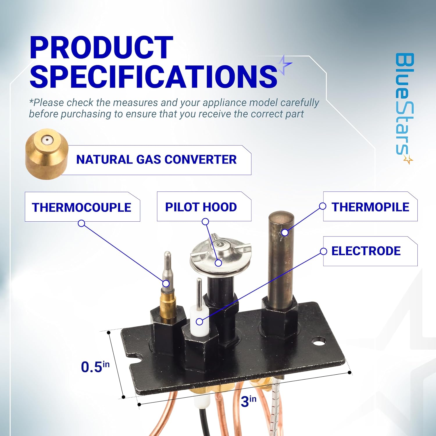 BlueStars 10002264 Natural Gas 3 Way Pilot Assembly Kits - Compatible with HHT Majestic Monessen Temco Vermont Castings Fireplaces - SRV10002264 LP NG 3 Way Pilot with Thermocouple