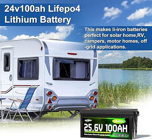 Miniatura 5 de Batería LiFePO4 de 24 V 100 Ah, batería de litio de ciclo profundo de 2560 Wh con BMS de 100 A, soporte en serie paralelo, 4000-7000 ciclos