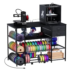 3D Printer Stand with Rolling Filament Drawer (Black)