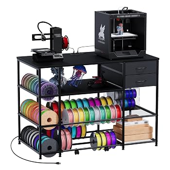 3D Printer Stand with Rolling Filament Drawer (Black)