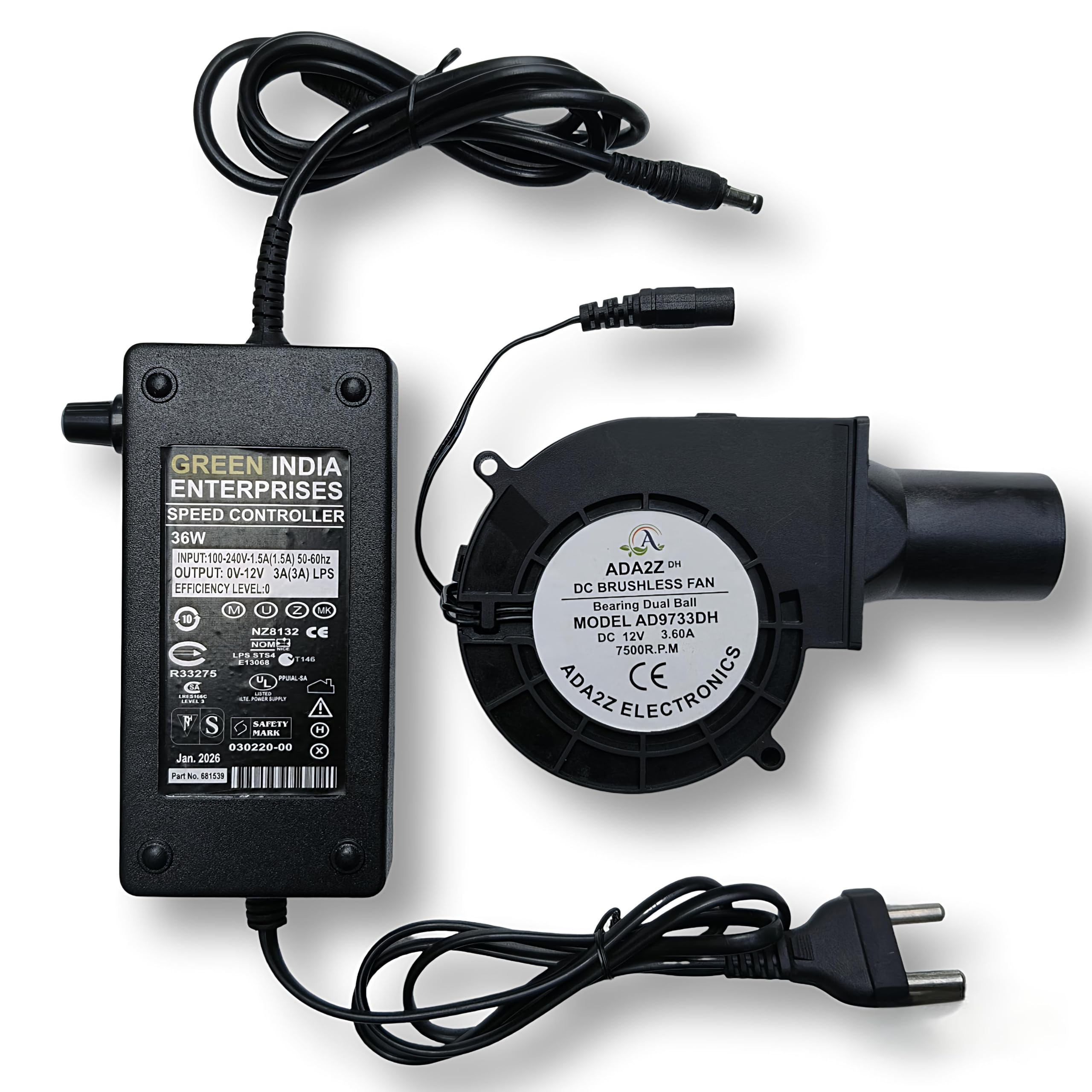 ADA2Z 12V 3.60 AMP HIGH SPEED BLOWR 7500 RPM MODEL AD9733DH SIZE 97X97X33mm WITH SPEED CONTROLLER FOR OUTDOOR BARBECUES FIRE BELLOW, CAMPING COOKING, WOOD STOVE, CHARCOAL STARTER-image-31