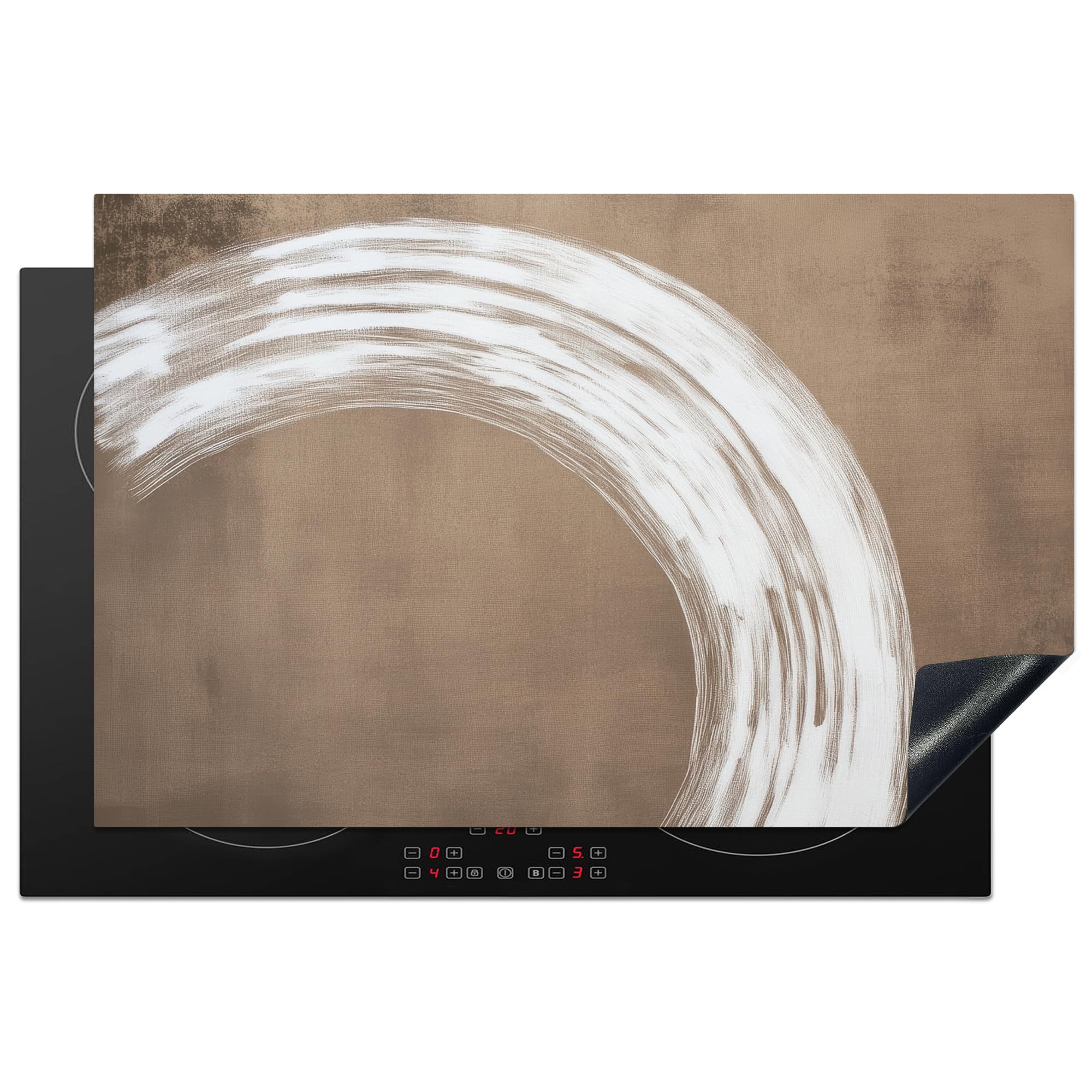 KitchenYeah© Induction Hob Cover Protector Mat 20.5"x31.5" / 80x52 cm Kitchen Universal Ceramic Covers for Electric Cookers Vinyl Paint - Brown - Japandi — image 1