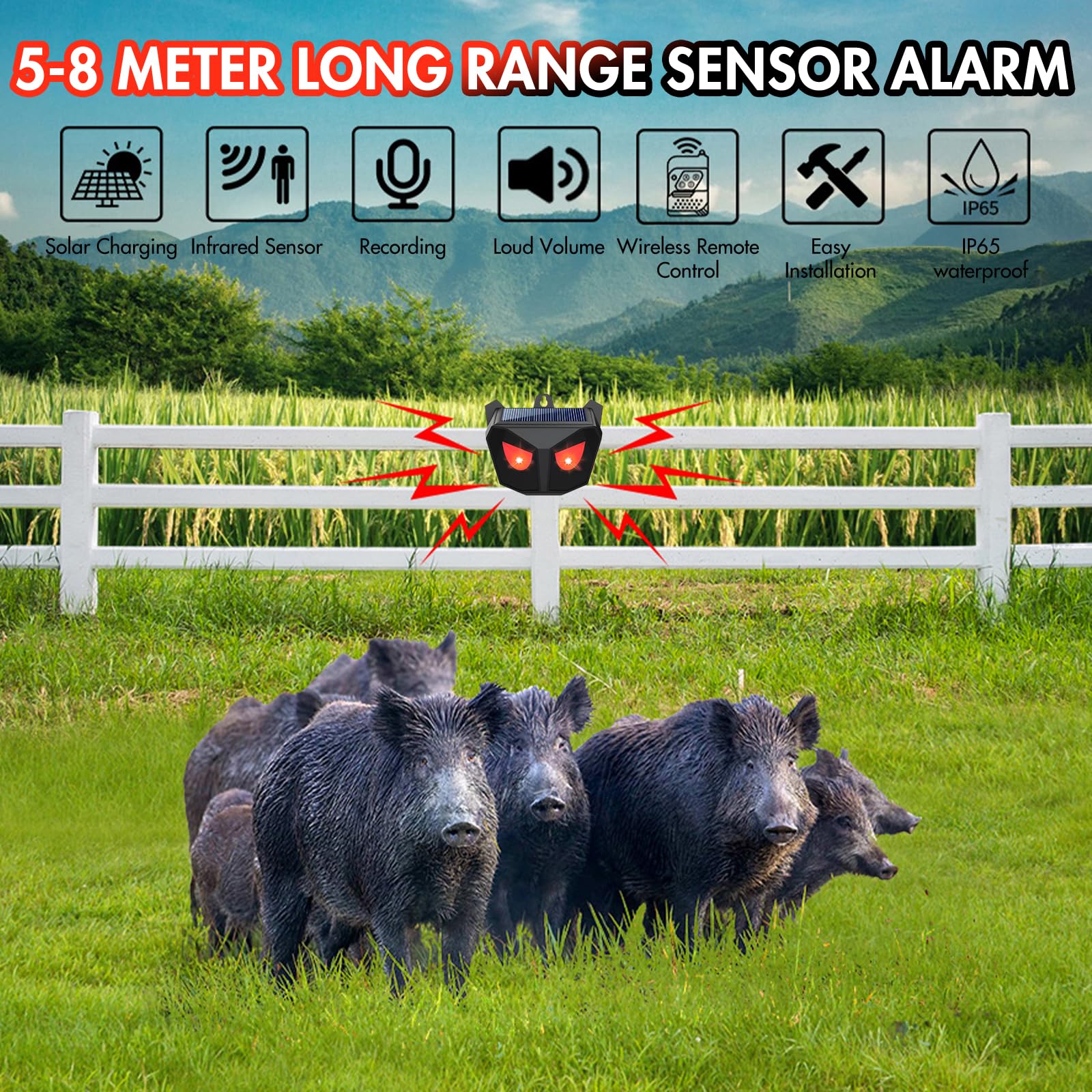 ALLOMN Solar Animal Repeller Outdoor, 2 Pack Solar Nighttime Animal Repeller with Red LED Light - Image 2