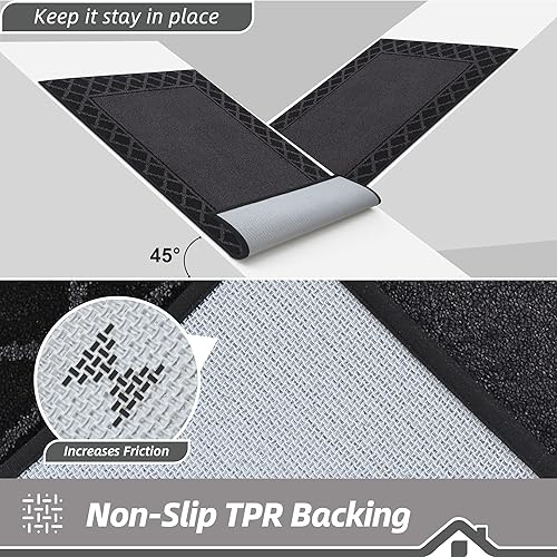 Miniatura 3 de BEQHAUSE Tapete para puerta atrapador de suciedad, antideslizante, absorbente, de bienvenida, de bajo perfil, lavable, para patas fangosas, entrada,